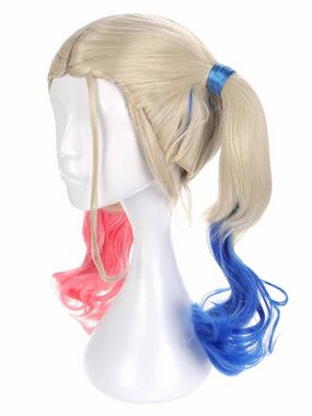 GalaxyCat Kostüm-Perücke Cosplay Perücke von Harley, Blonde Zöpfe, Blau & Pink Ombre Wig, Cosplay Perücke von Harley Quinn