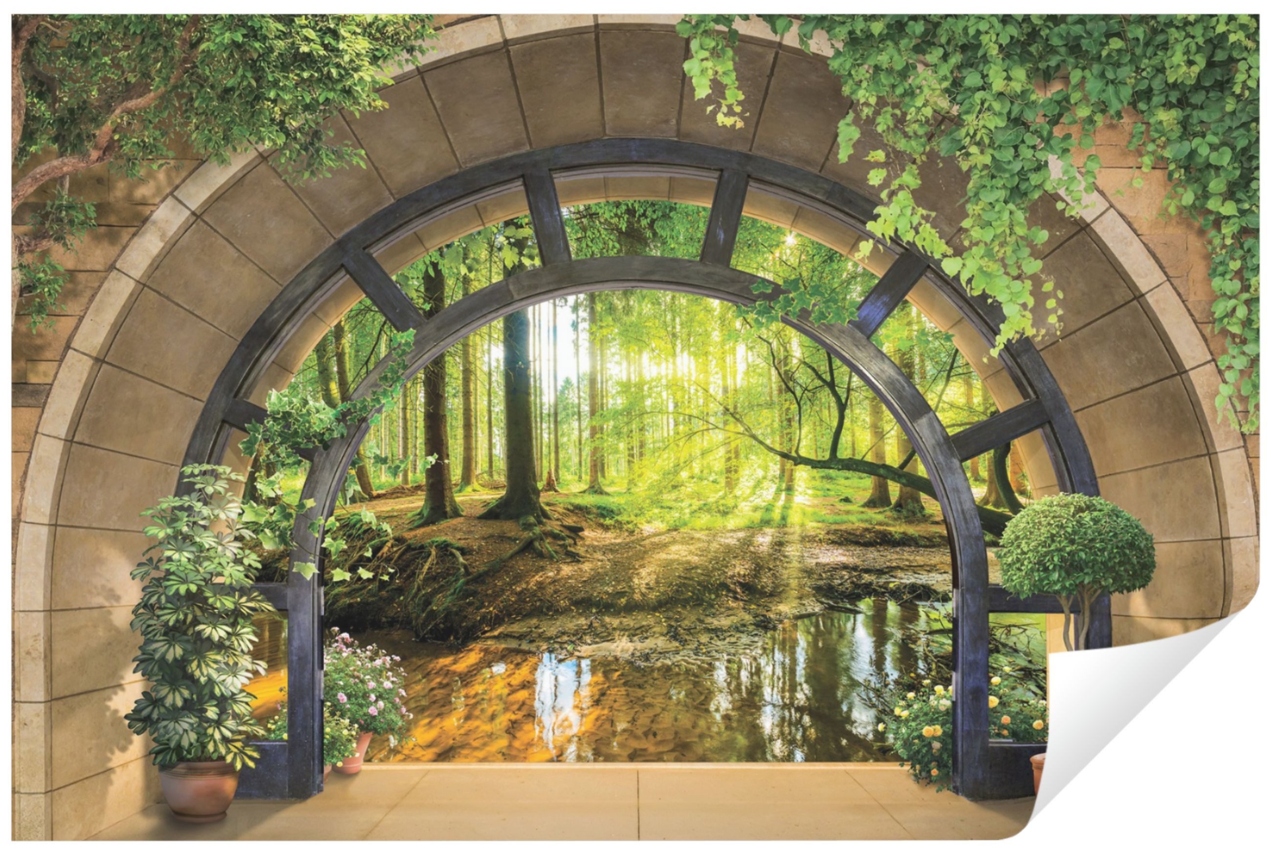 Wallarena Fototapete 3D EFFEKT Fenster Wald Natur Landschaft Wohnzimmer ode günstig online kaufen