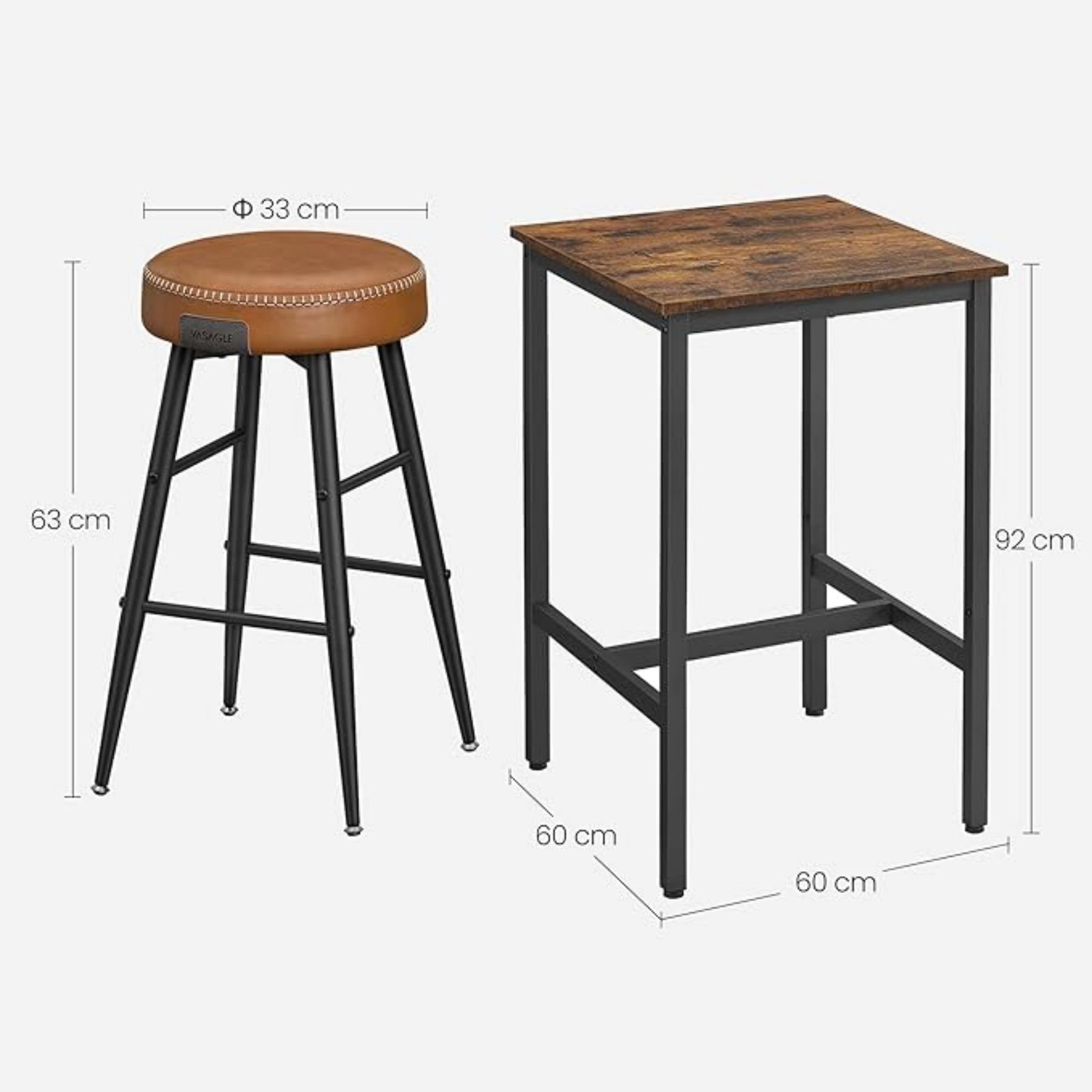 VASAGLE Bartisch, Bartisch mit 2 Barhockern günstig online kaufen
