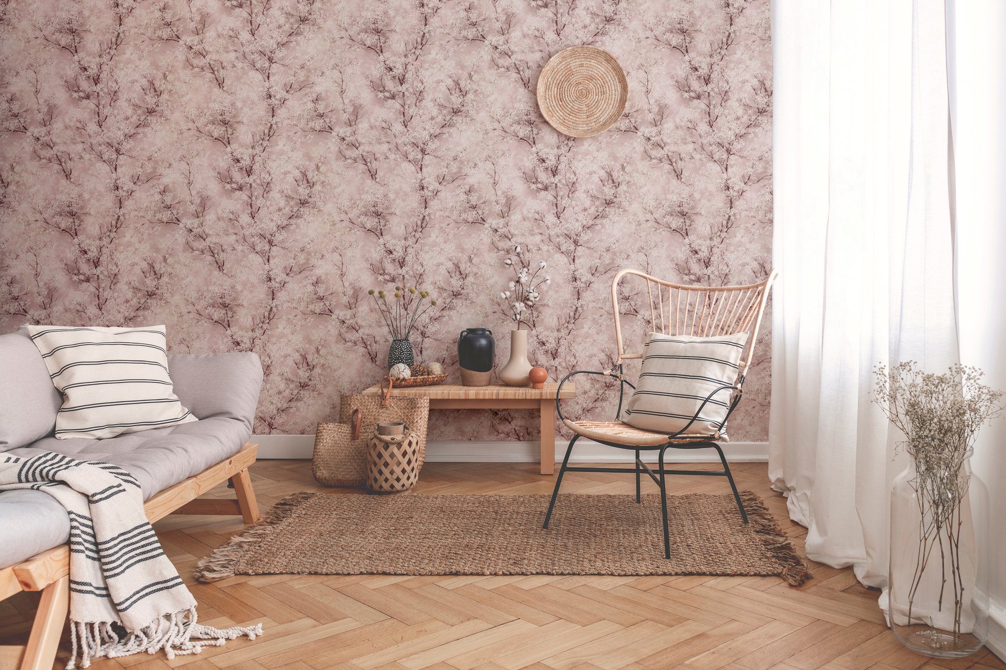 floral, Wald mit rosa Tapete New walls & Walls living Cosy Kirschblüten, Création Vliestapete Relax A.S.