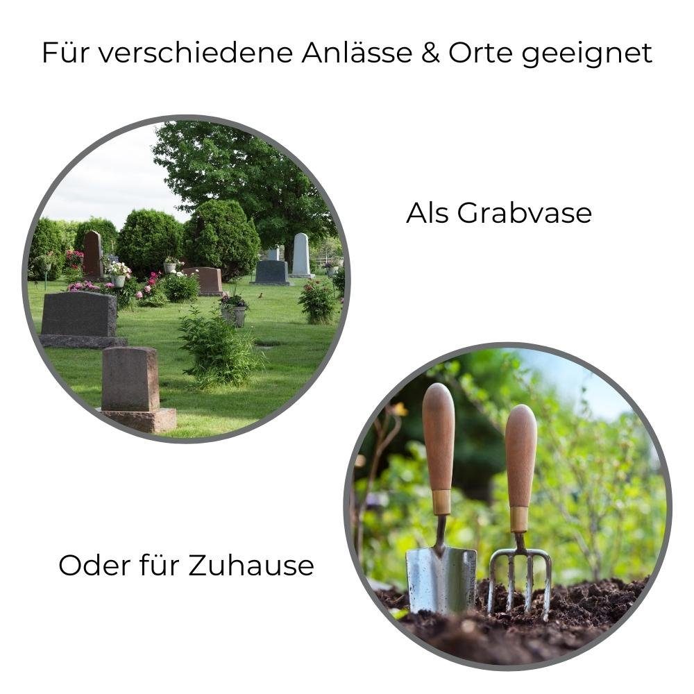 Blumentopf Friedhof anthrazit Kunststoff GarPet Grabvase Roseta Grabschmuck Vase Erdspieß mit