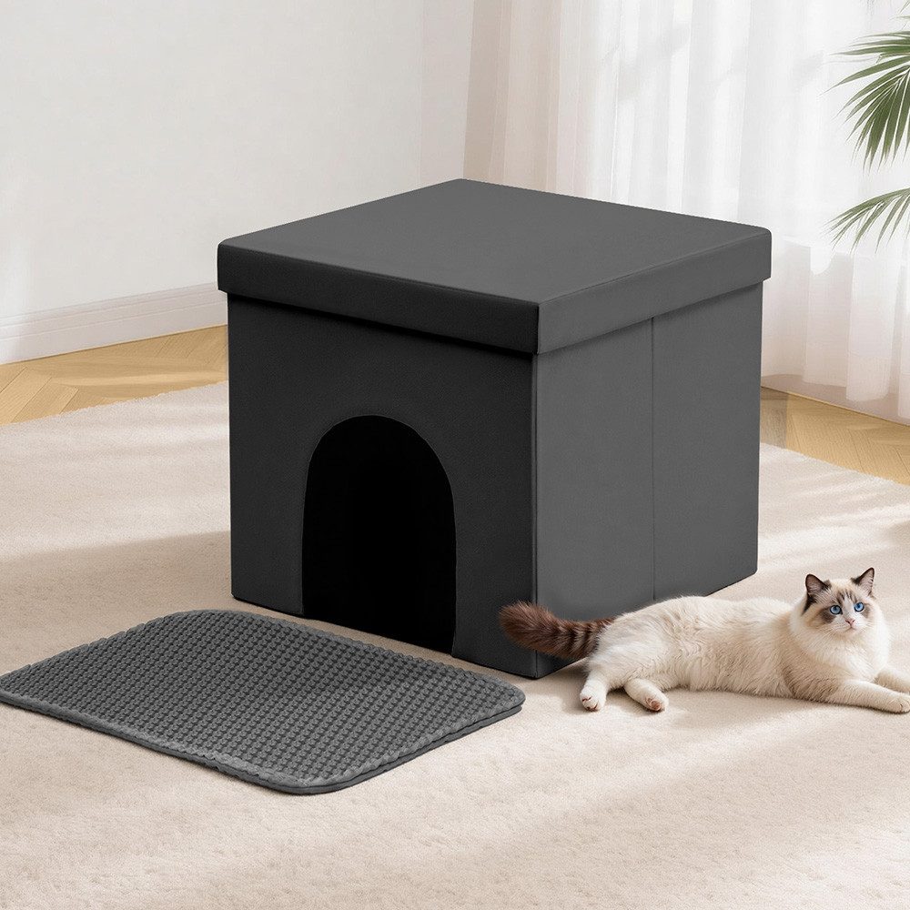 Insma Tierhaus 3-in-1 Katzenschrank Katzenhaus für Katzenklo Versteckt Katzentoilette, 55×45×45cm, mit Katzenstreu-Matte, bis zu 90kg Tragfähigkeit