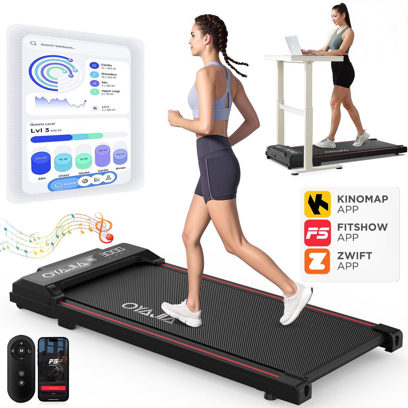 oyajia Laufband Laufband SL-Q29-4 Walking/Jogging Pad 2,5PS (Mit Toolkit, mit Schmiermittel), für zuhause mit Fernbedienung Bluetooth LED Dispaly,1-6KM/H
