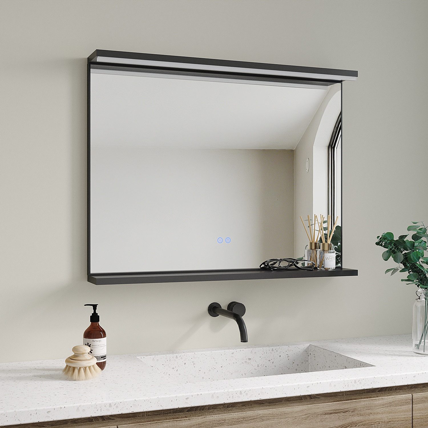 AQUABATOS Badspiegel Badspiegel mit Kaltweiß Beleuchtung LED-Lichtspiegel Wandspiegel, Spiegel mit Beleuchtung Antibeschlag Badezimmerspiegel Led-Touch
