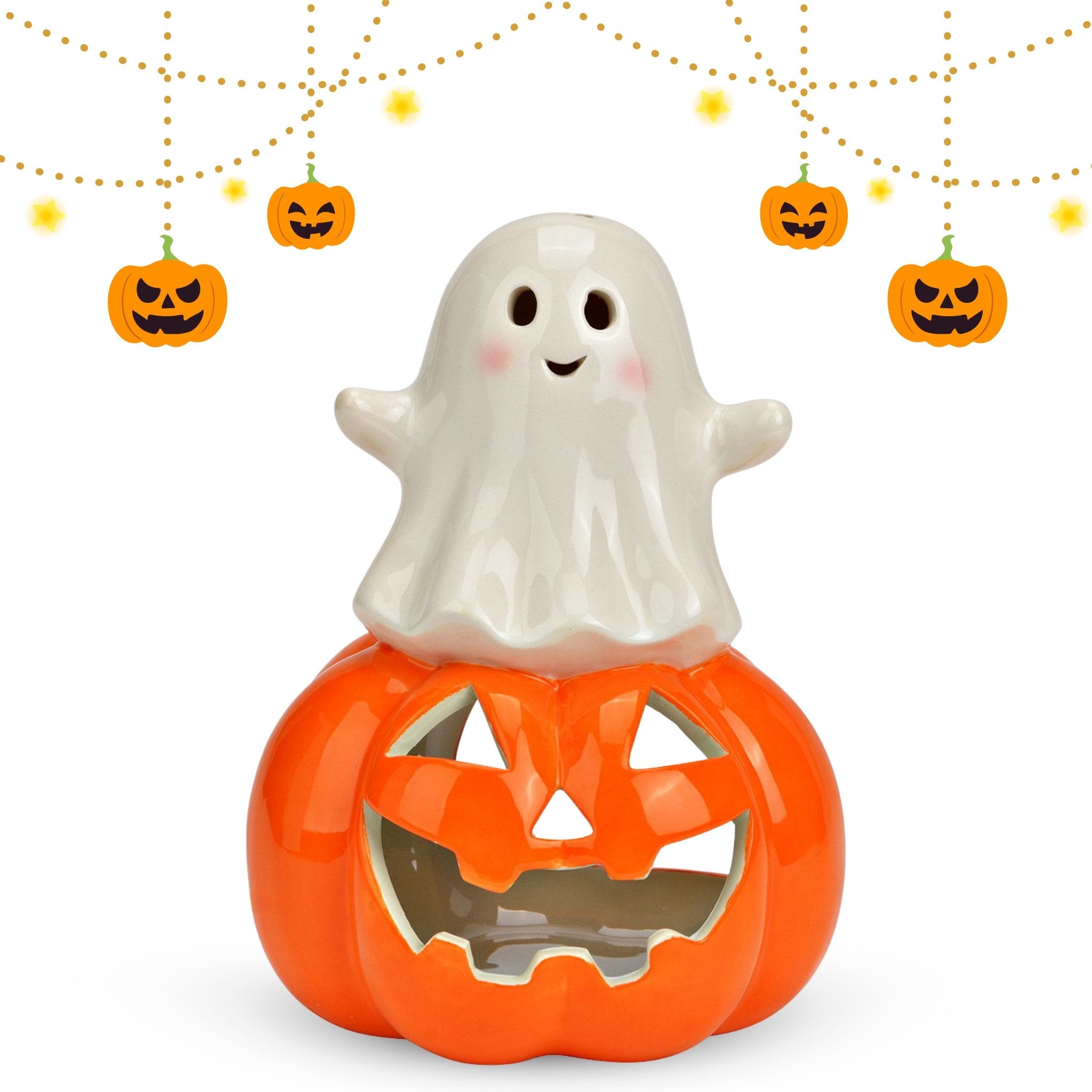 matches21 HOME & HOBBY Kerzenhalter Keramik Windlicht Geist & Kürbis, Weiß, günstig online kaufen