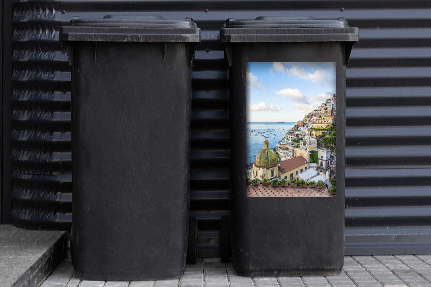 MuchoWow Container, Abfalbehälter St), Mülltonne, Mülleimer-aufkleber, Wandsticker - Positano (1 Italien Wasser Sticker, -