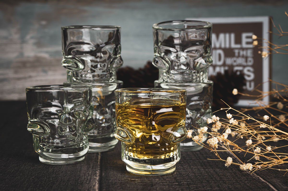 Sendez Schnapsglas Schnapsgläser in Totenkopf Shotgläser Schnaps Shots Stamper, 6-tlg., Glas – Bild 2 von 5