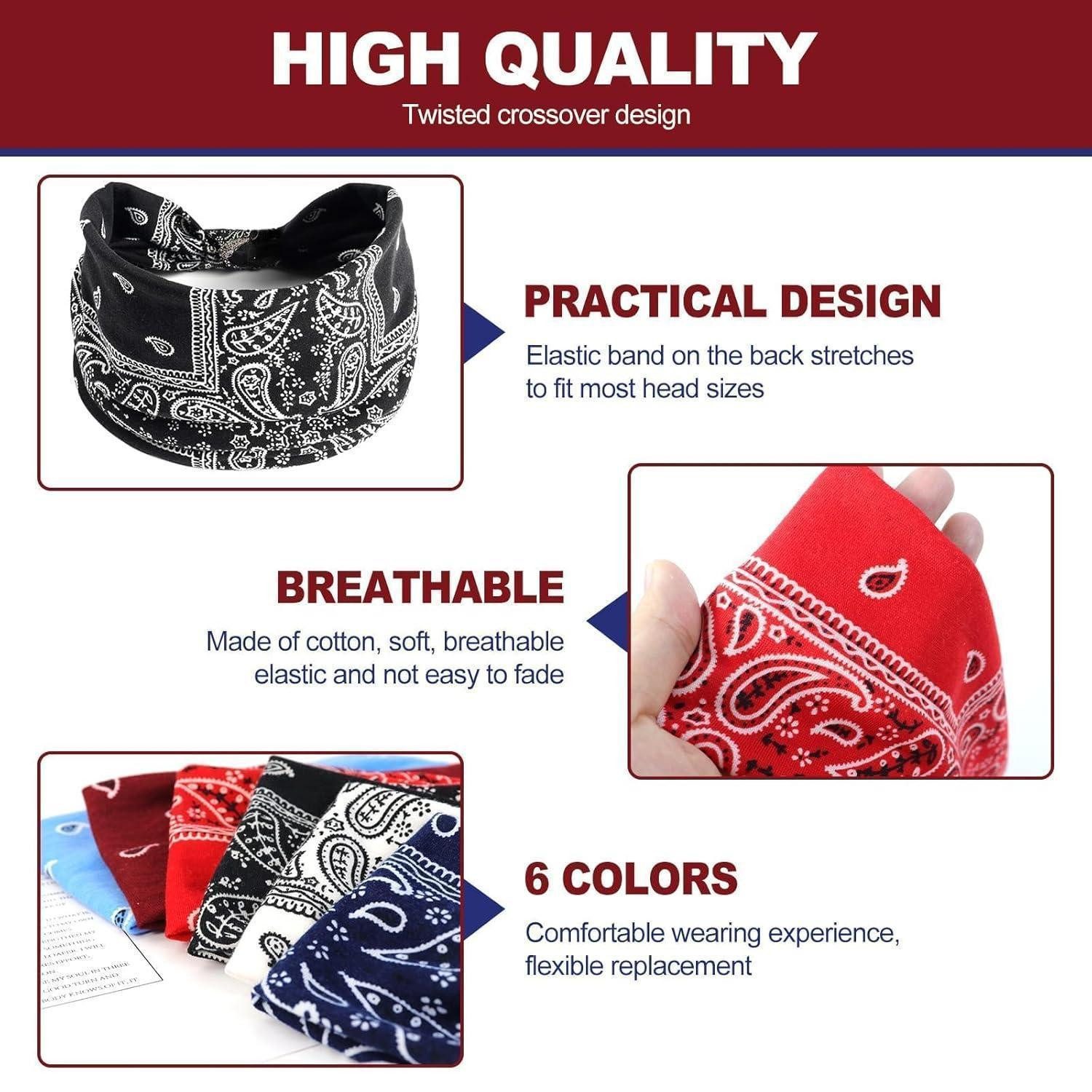 LuxusKollektion Haarband Haarbänder Damen 6er Set Boho Stirnband Elastisch Sommer Print Yoga