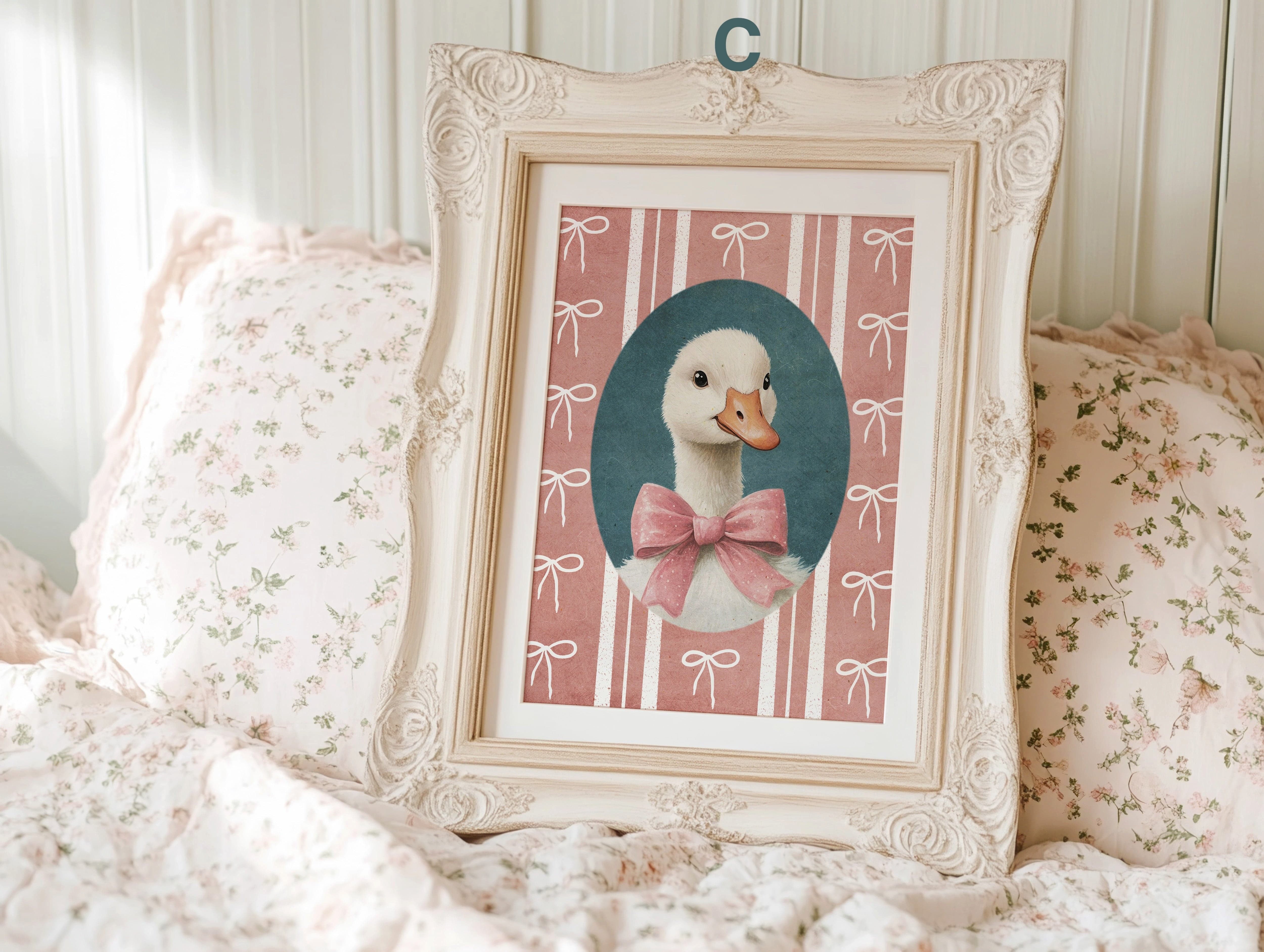 JUSTGOODMOOD Poster Kinderzimmer Gänse mit Schleife Geschenkidee für Kinder Rosa Blau Baue, B (1 St)
