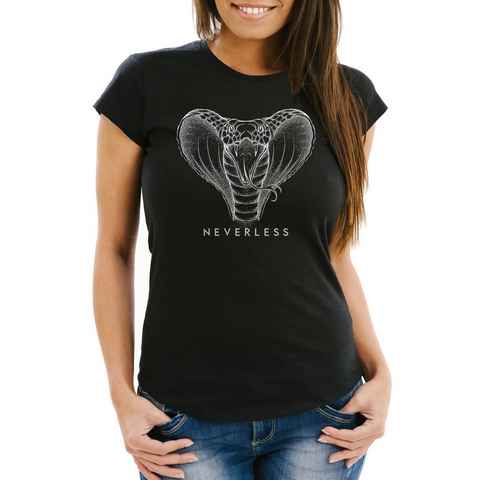 Neverless Print-Shirt Damen T-Shirt Kobra Print Grafikstil Designshirt Fashion Streetstyle Slim Fit Neverless® mit Print
