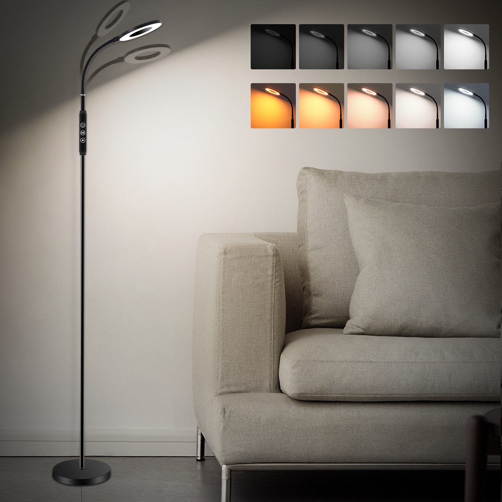 LED Stehlampe Dimmbar, 1800-6000K Stehlampe Wohnzimmer, 12W Leselampe Stehlampe