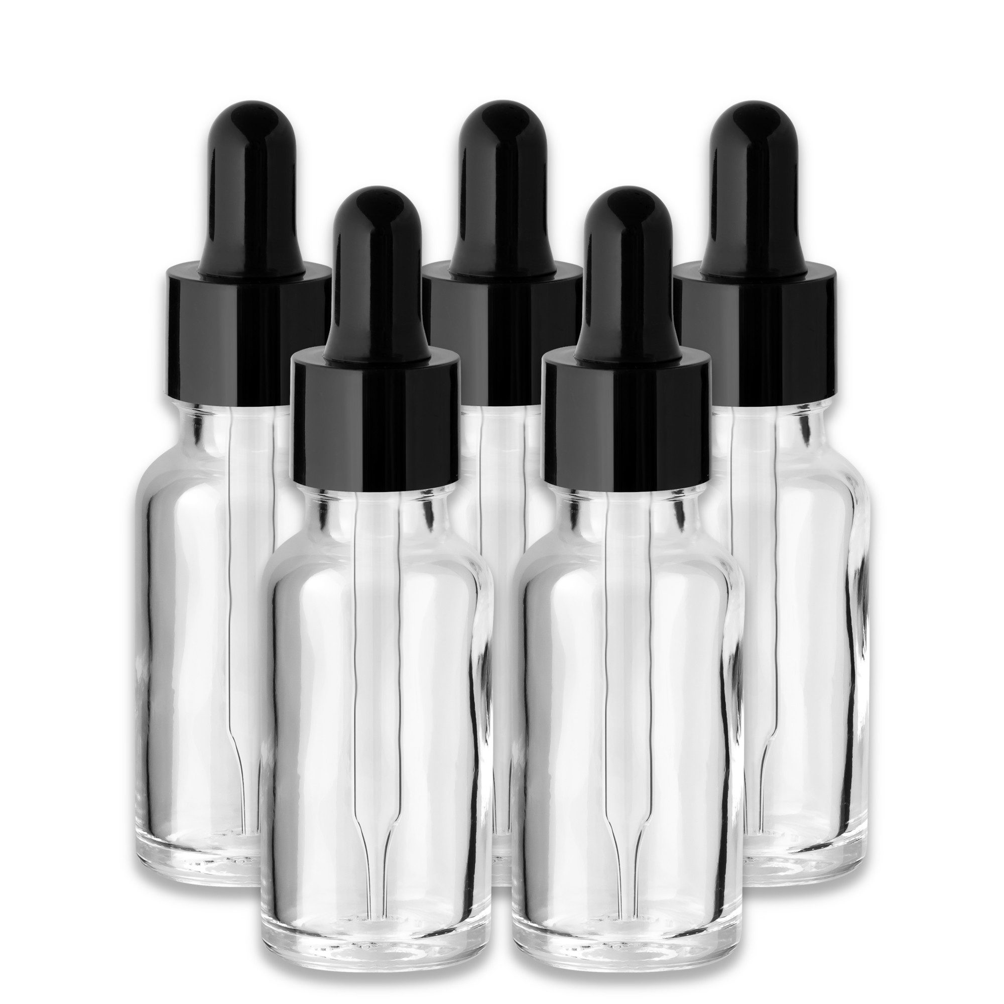 CK Verpackung GmbH Zerstäuberflasche 5x Farblose Glasflasche 20 ml mit schwarzer Pipette leere Tropfflasche