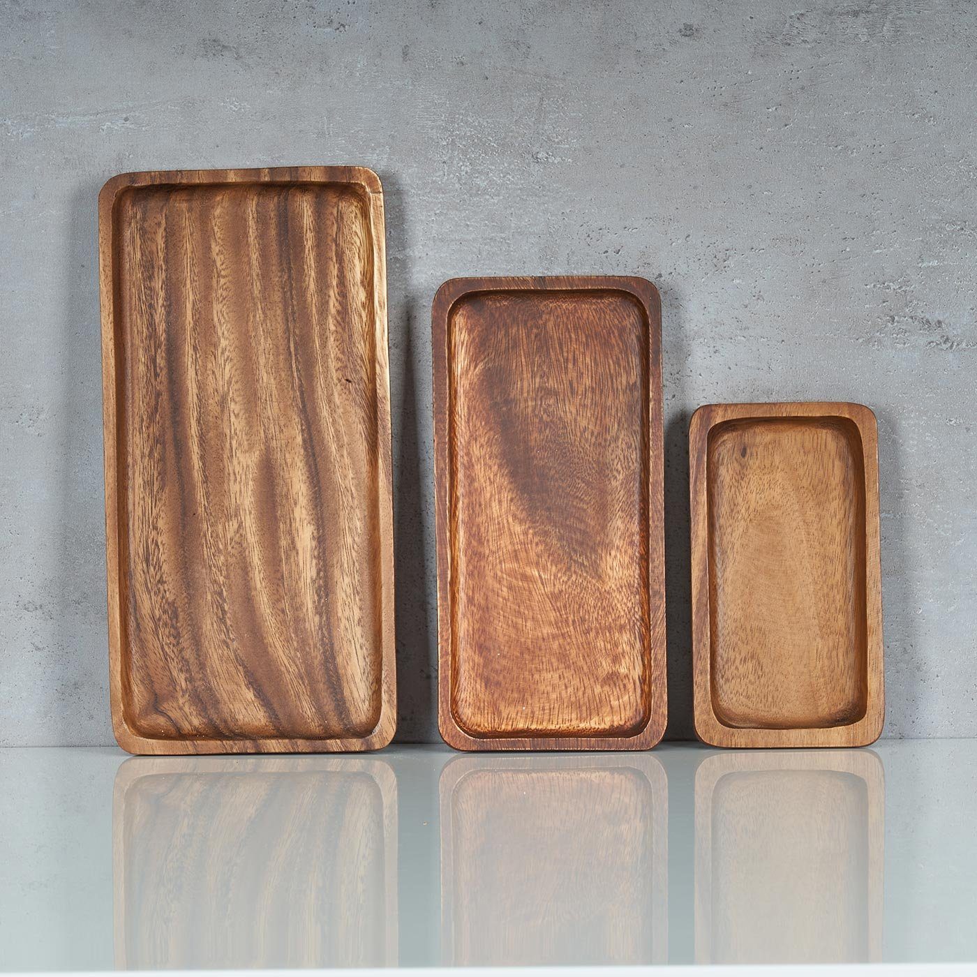 Levandeo® Dekotablett, 3er Set Tablett rechteckig Holz Akazienholz Holzscha günstig online kaufen