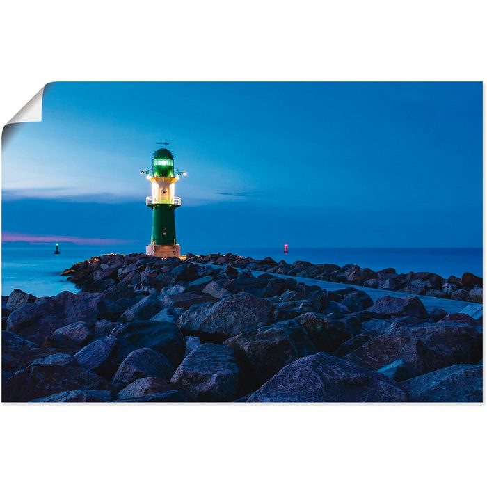 Artland Wandbild Mole bei Nacht in Warnemünde Küste (1 St) als Alubild Leinwandbild Wandaufkleber oder Poster in versch. Größen