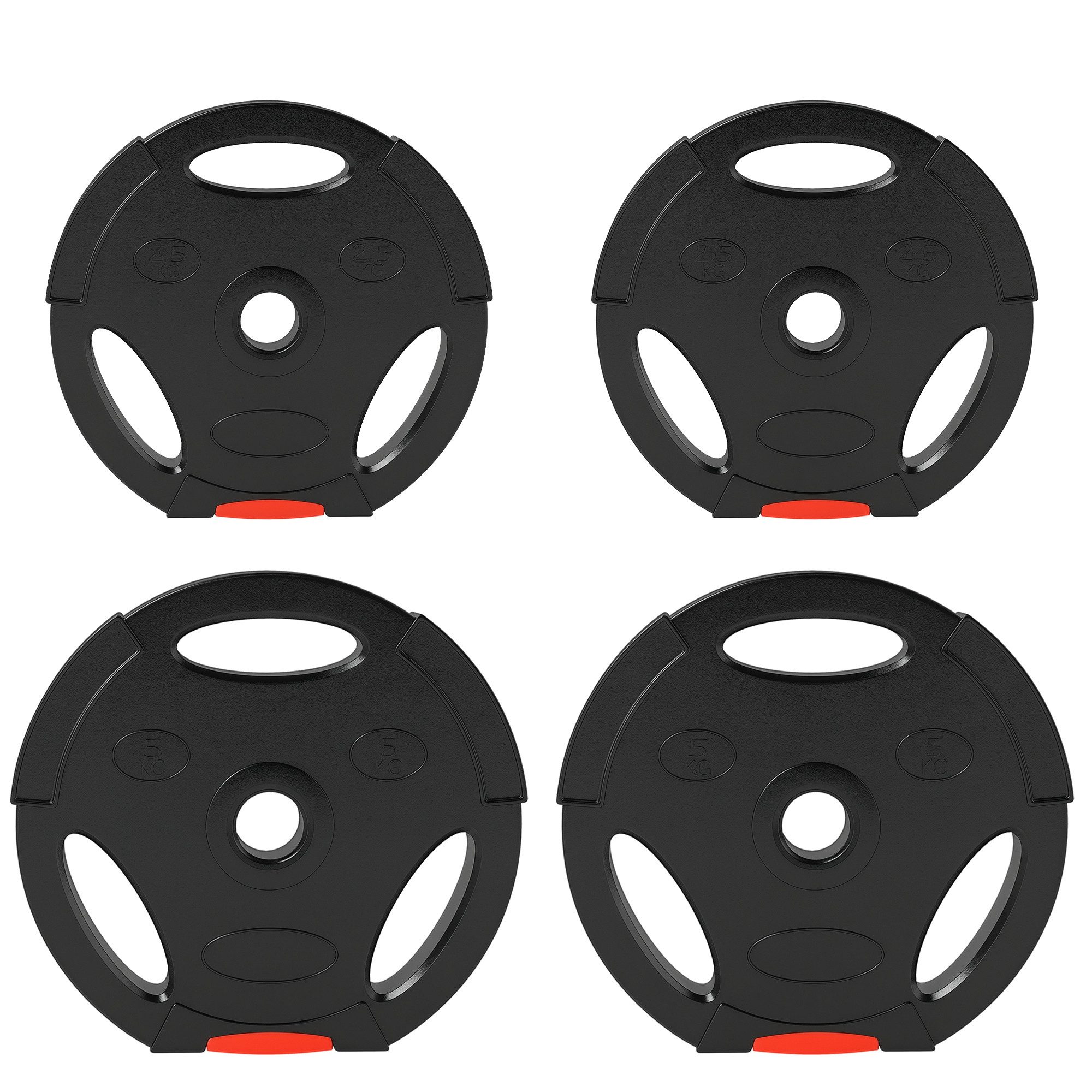 SPORTNOW Hantelscheiben 4er-Set, 2 x 2,5 kg/5kg, 15 kg, für 2,5 cm Hantelstange, Ø 25 mm Bohrung, Schwarz