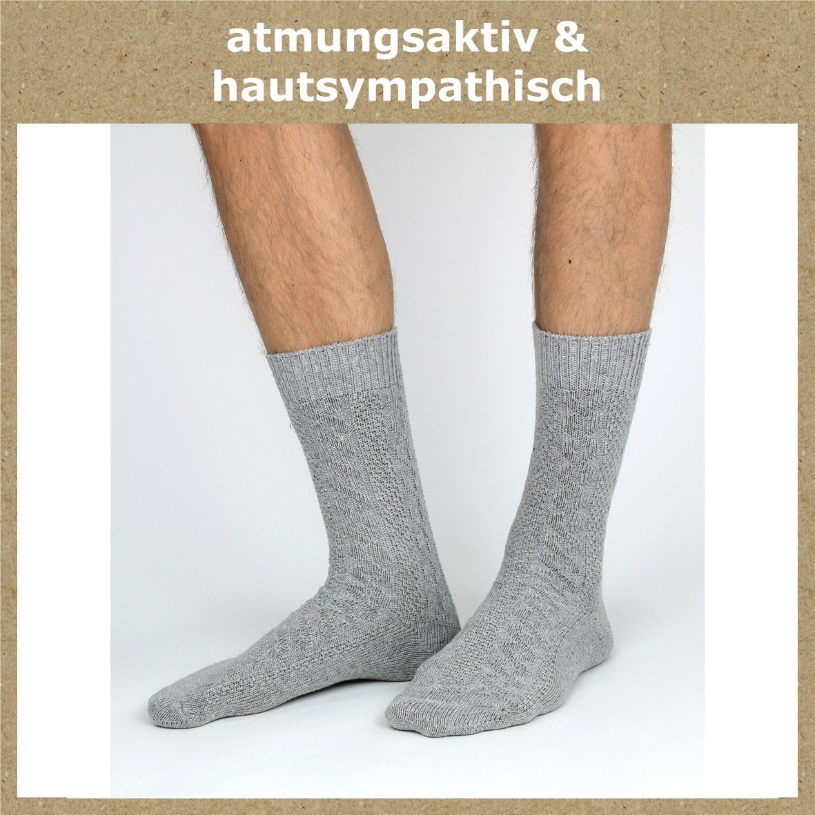 GAWILO Trachtensocken für Herren mit urigem Zopfmuster in grau & natur mit günstig online kaufen
