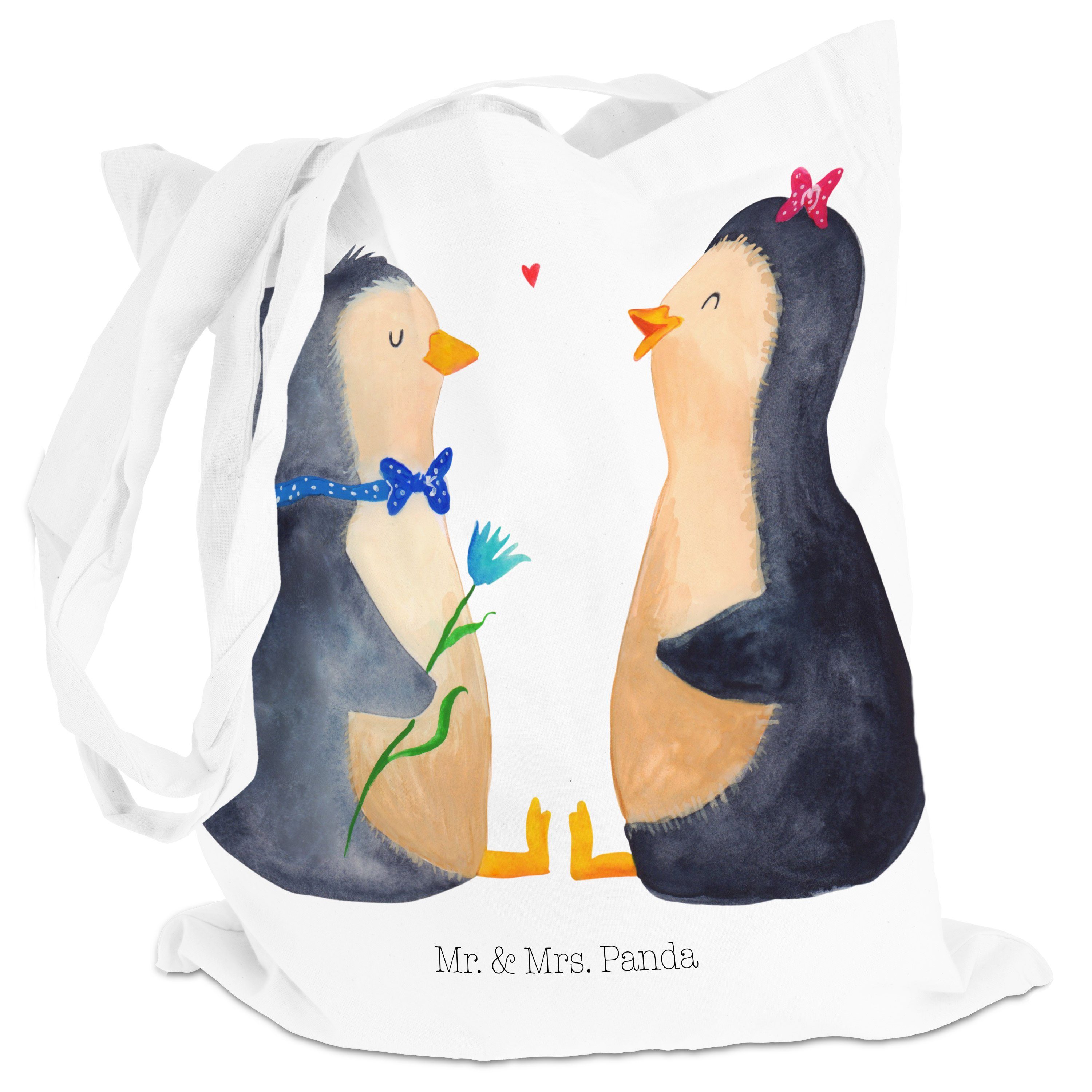 Mr. & Mrs. Panda Weiß Pinguin Tragetasche Beutel - (1-tlg) Beuteltasche, Liebesbeweis, Geschenk, Pärchen 