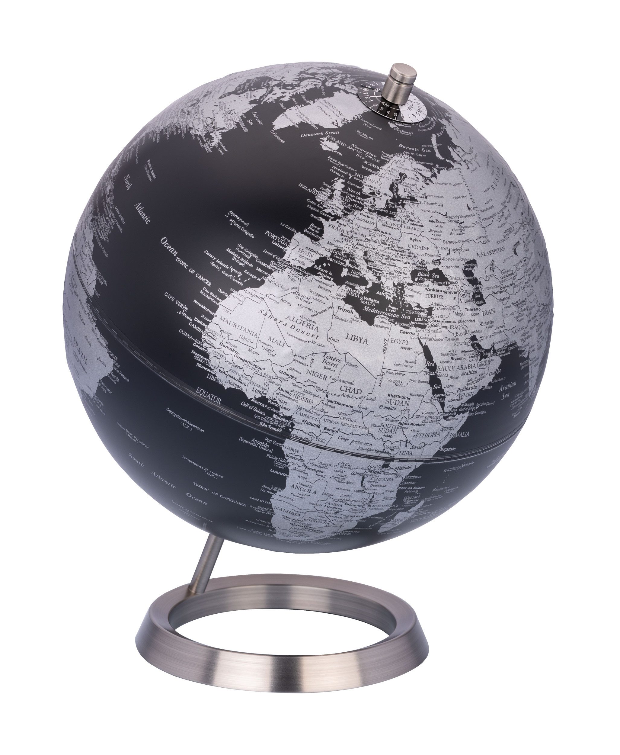 TROIKA Globus 23,5 Grad geneigt, Tischglobus 25 cm Durchmesser, Reliefkarte, (1-tlg), verchromter Metallfuß, Standglobus retro,Deko Geschenk für Erwachsene