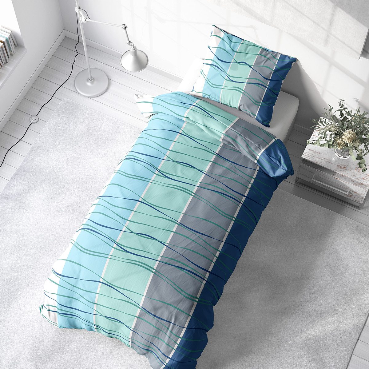 Leonado Vicenti Bettwäsche Mikrofaser 135x200 oder 155x220 Welle Türkis Gra günstig online kaufen