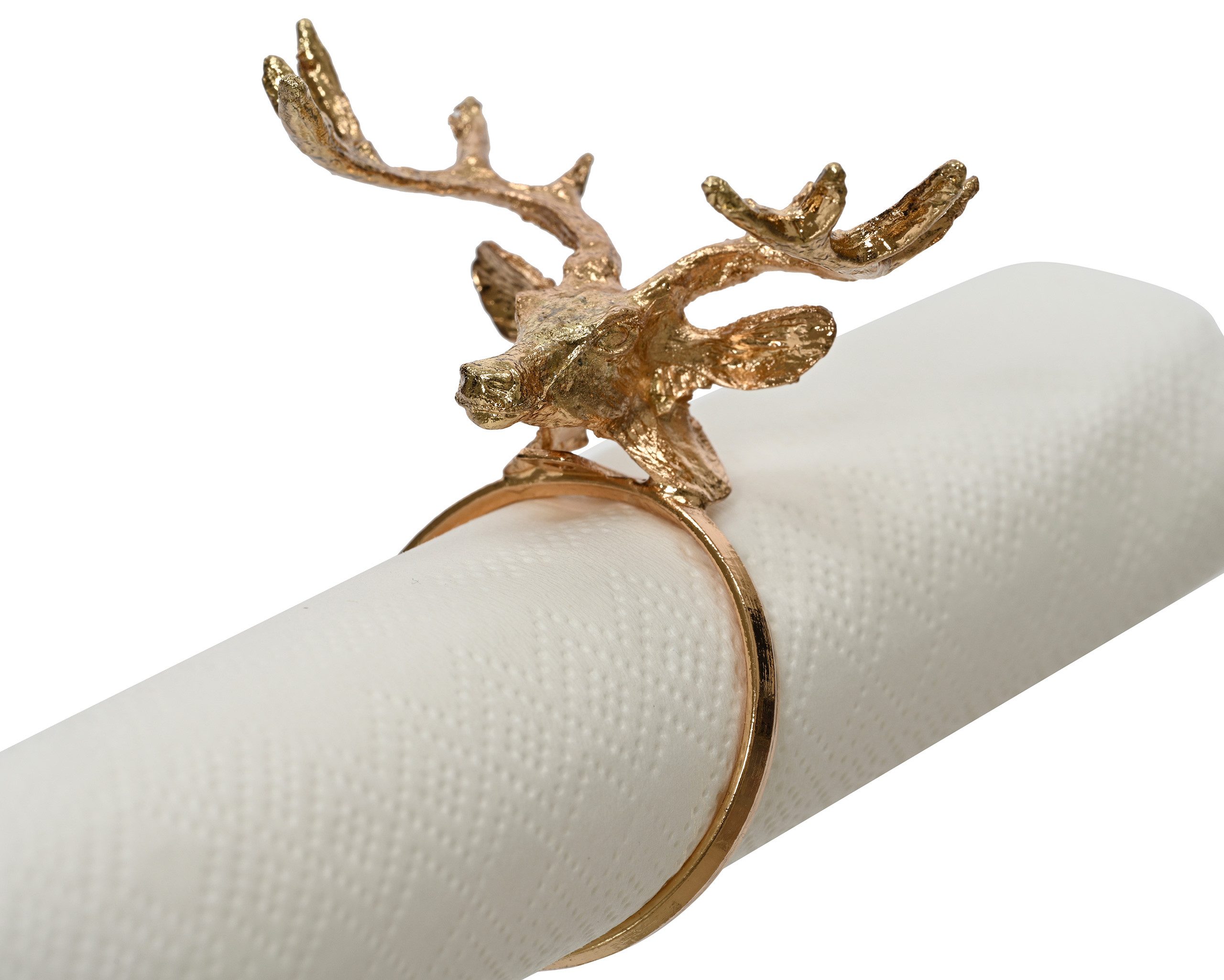 Kaemingk Serviettenring, Metall, Serviettenringe Hirschkopf 3,7x5,5x3cm Metall 4er Set Gold
