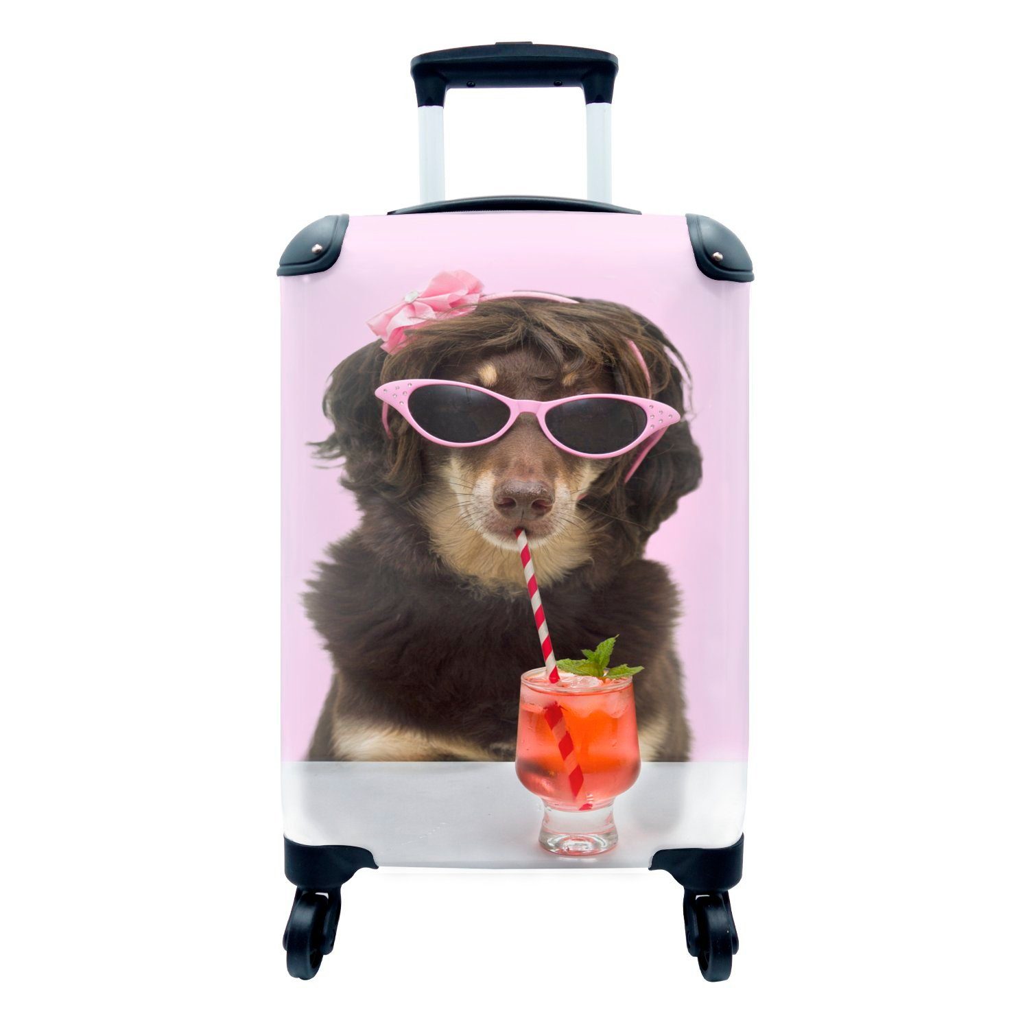 MuchoWow Handgepäckkoffer Kelpie-Hund trinkt einen Cocktail, 4 Rollen, Reisetasche mit rollen, Handgepäck für Ferien, Trolley, Reisekoffer