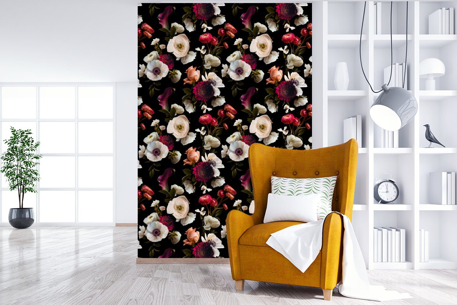 MuchoWow Fototapete Blumen - für Farben Matt, bedruckt, Tapete Muster, Wohnzimmer, Wandtapete Vinyl - (3 St), Montagefertig