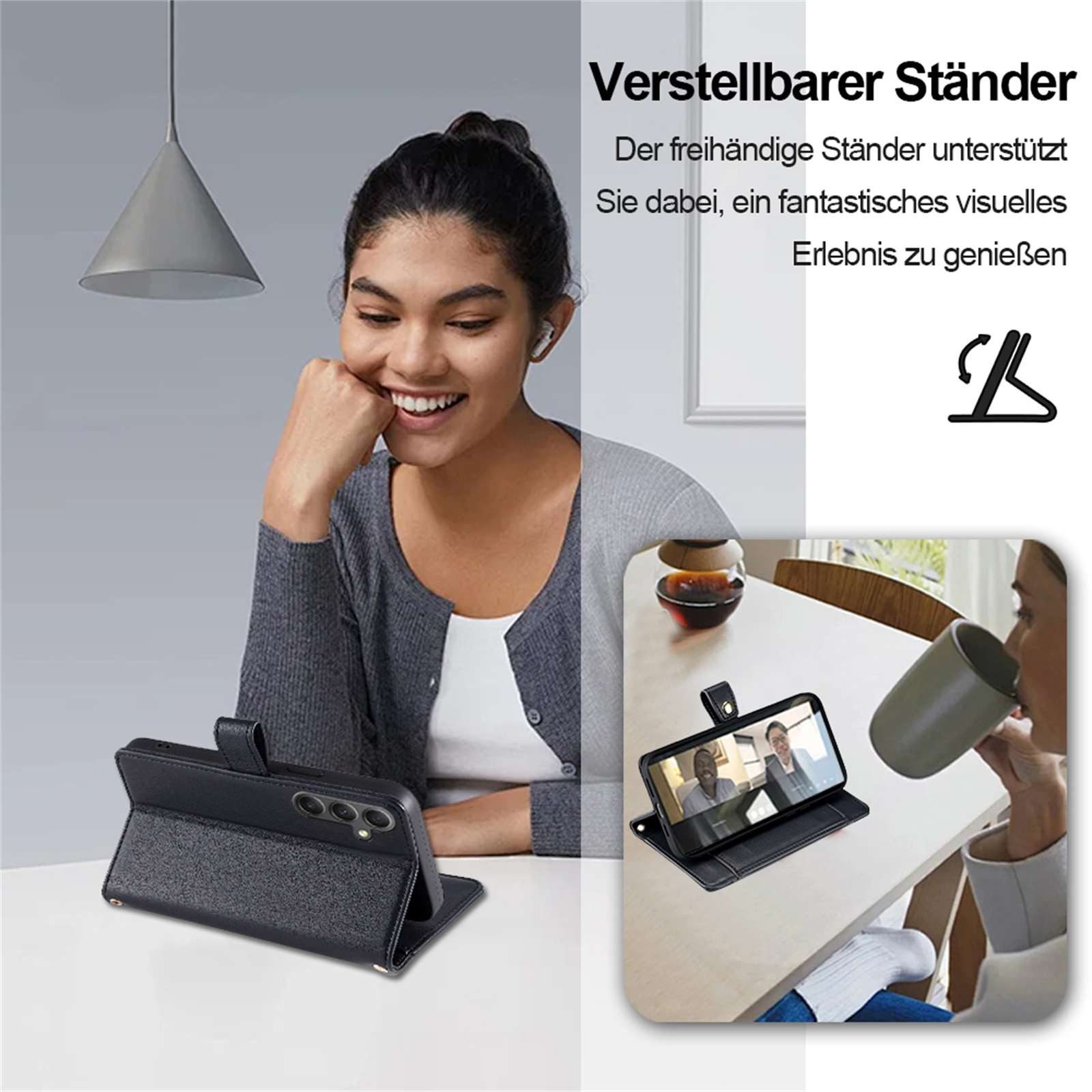 betterfon Handykette für Samsung Galaxy Leder Umhänge Hülle mit Kartenfächer, Hände frei – mit Silikonhülle & Schnur für flexiblen Alltag