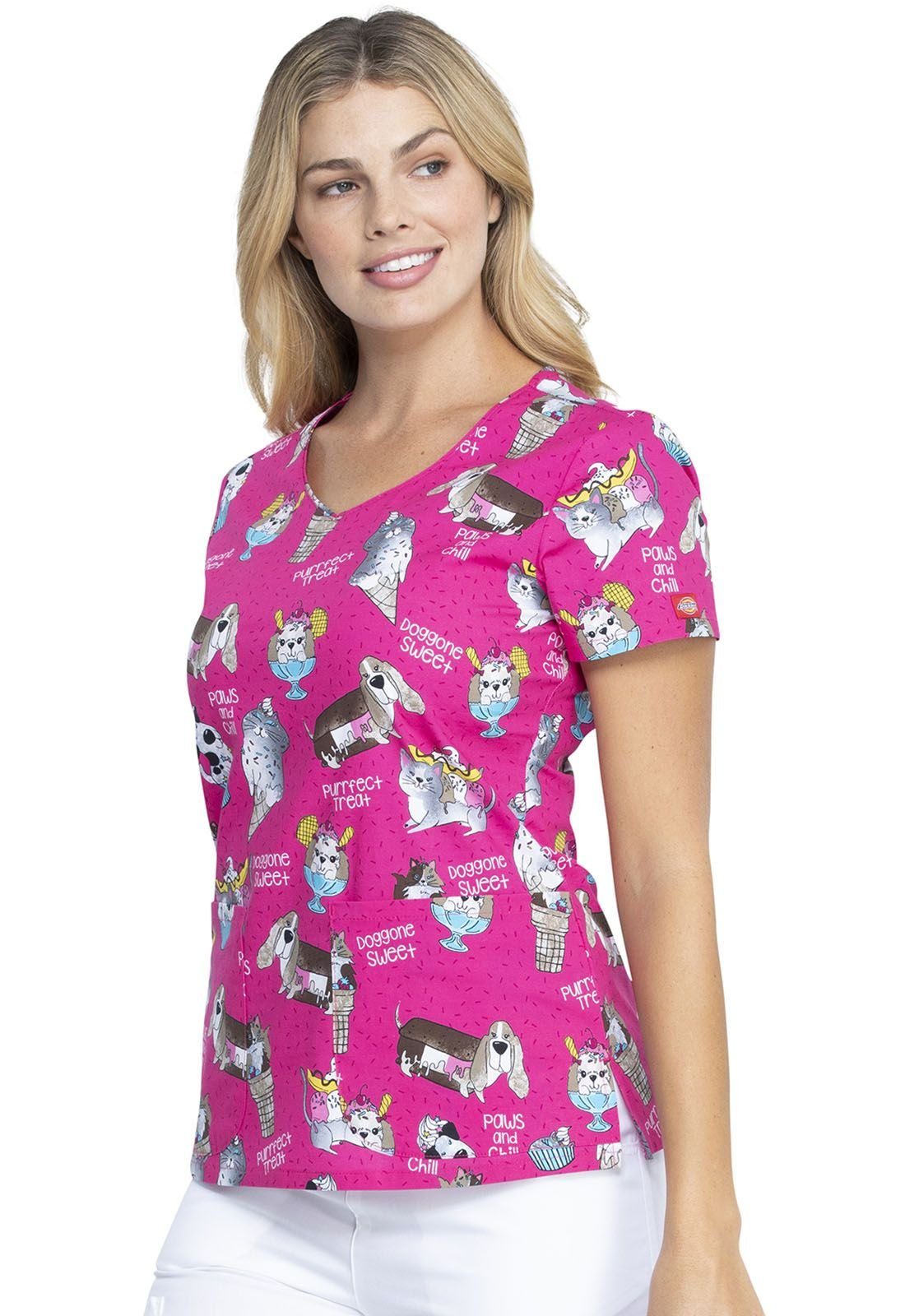 Dickies Funktionsbluse Bunt bedruckter Damen Kasack "Sweet Dog" (Dickies Medical) Kasack mit Motiv