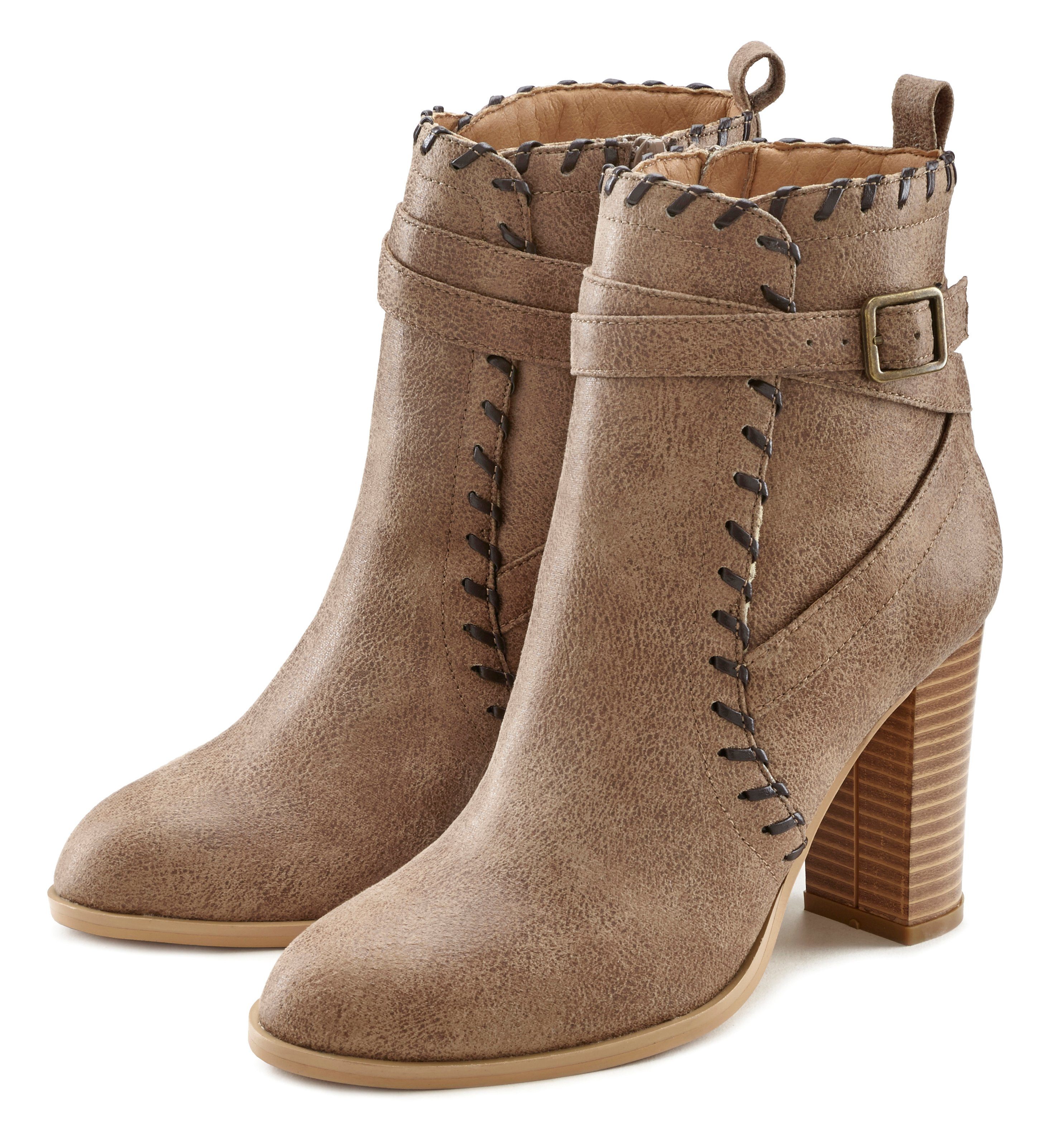 Blockabsatz, High-Heel-Stiefelette LASCANA Stiefel Ankle bequemen Boot, im Vintage-Look mit camelfarben