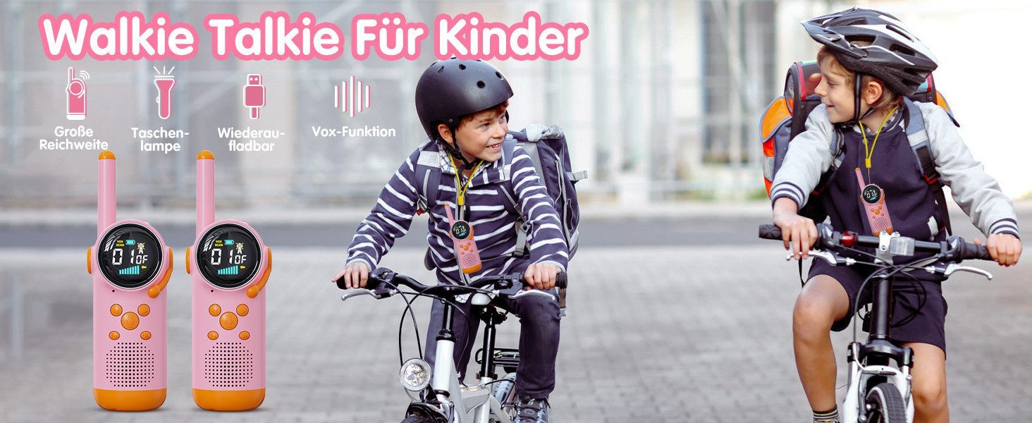 Vivitar Walkie Talkie für Kinder mit VOX-Funktion, CTCSS-Technologie, LED-Taschenlampe, (Trageriemen – ideales Geschenk für Jungen und Mädchen 3 bis 12 Jahren, 99 Unterkanälen, kindersicheres Design mit Silikon-Schutzhülle), LCD-Display – Funkgerät mit 5 km Reichweite, 8 Kanälen