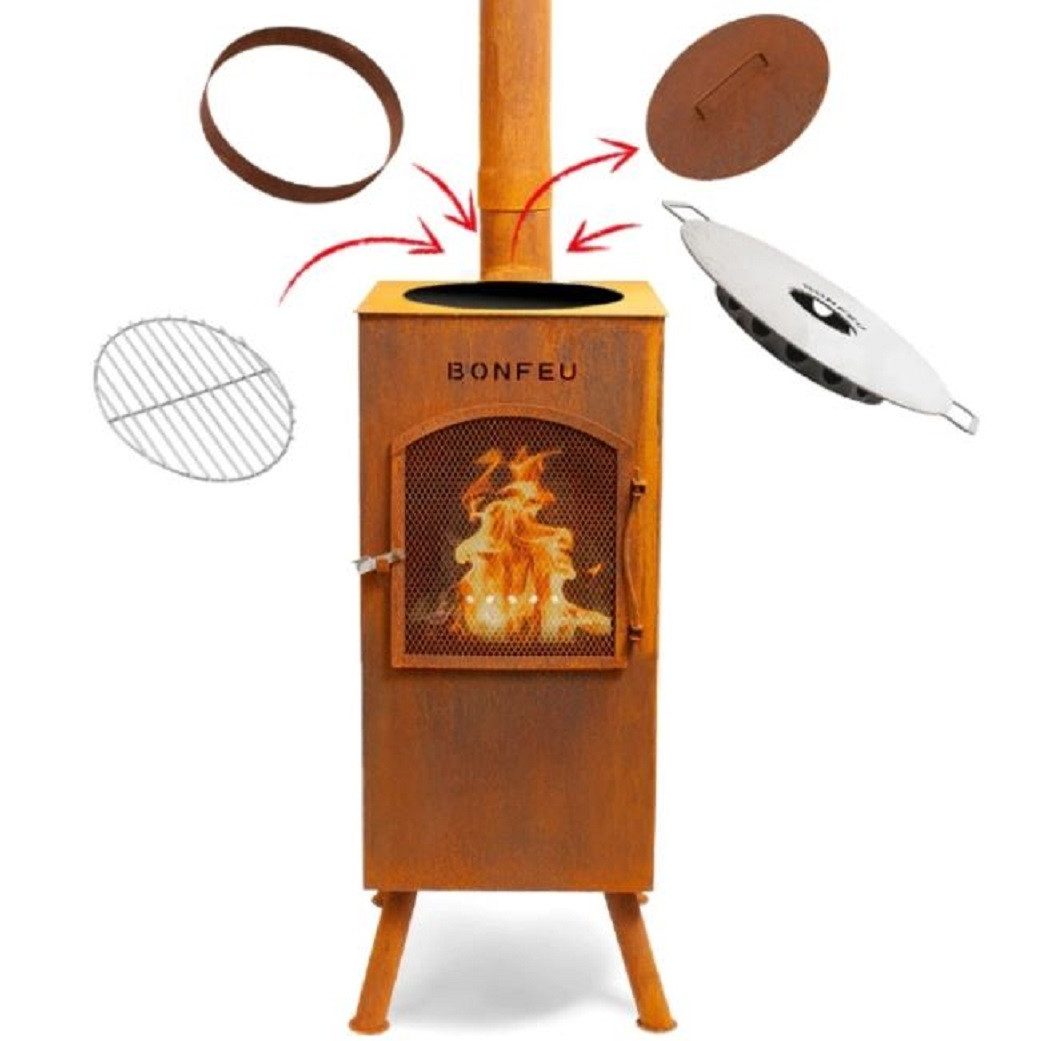 BonFeu Gartenkamin BonCarré Schwarz Terrassenofen Grill, günstig online kaufen