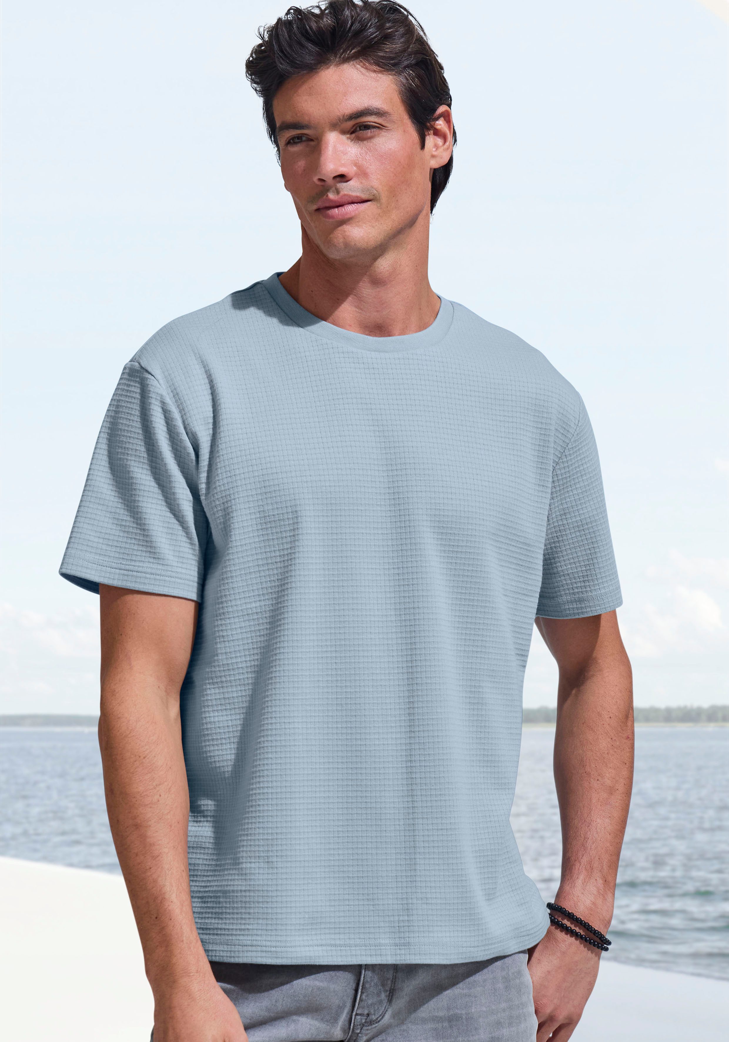 John Devin T-Shirt "mit Struktur" Rundhalsshirt mit Struktur aus Baumwoll-M günstig online kaufen