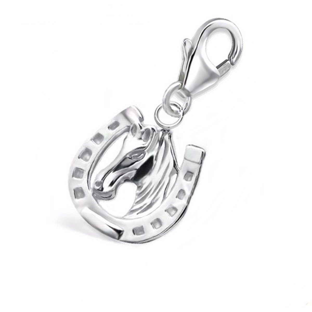 Goldene Hufeisen Charm-Einhänger Karabiner Charm Anhänger für Bettelarmband Hufeisen Pferd 925 Silber (inkl. Etui), für Gliederarmband oder Halskette