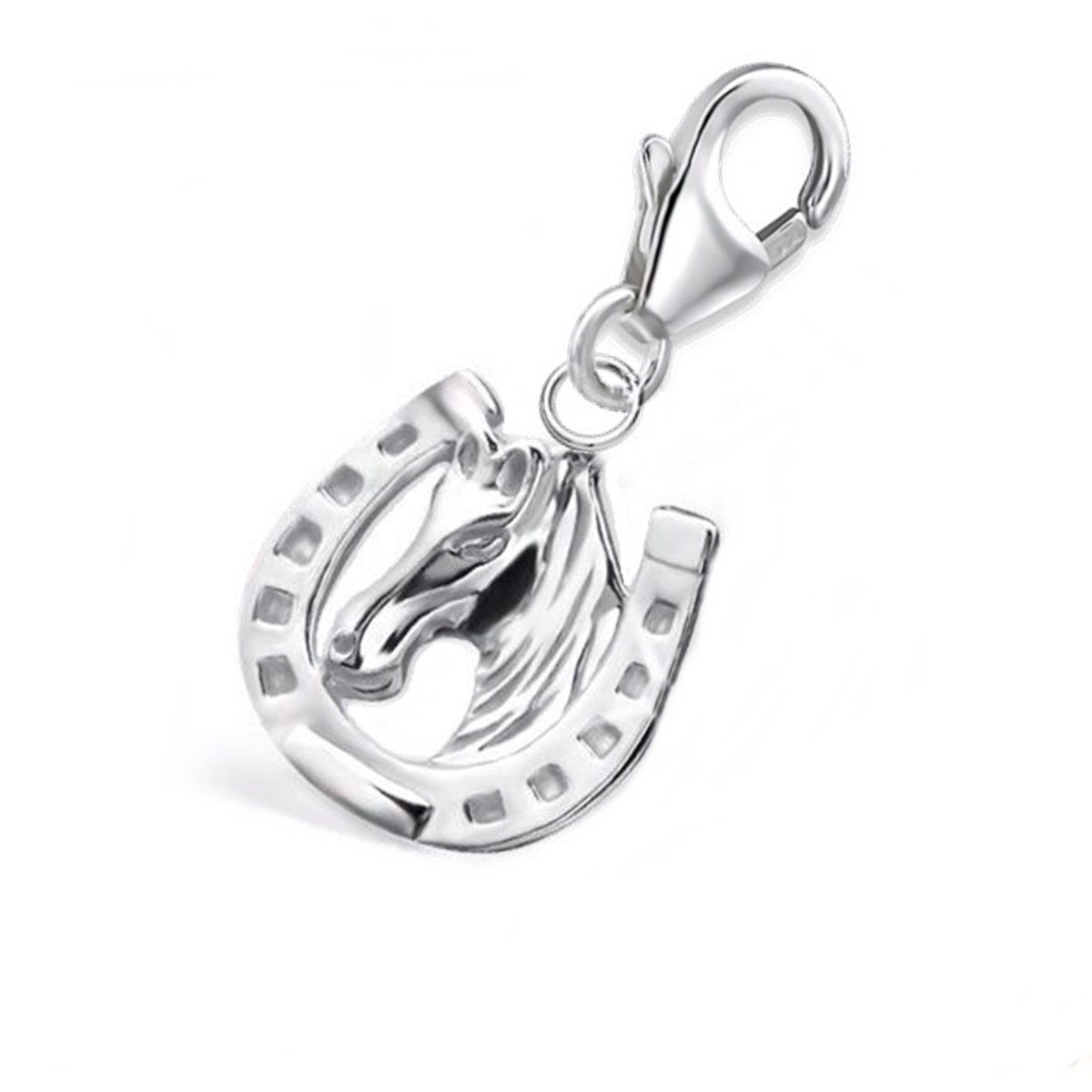 Goldene Hufeisen Charm-Einhänger Karabiner Charm Anhänger für Bettelarmband  Hufeisen Pferd 925 Silber (inkl. Etui), für Gliederarmband oder Halskette