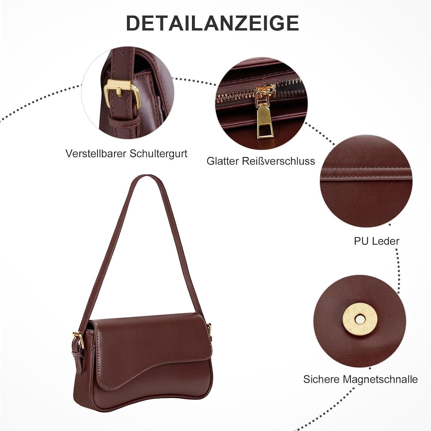 LuxusKollektion Hobo Handtasche Hobo Leder Reißverschluss Klein Vintage Y2K Damen A-coffee
