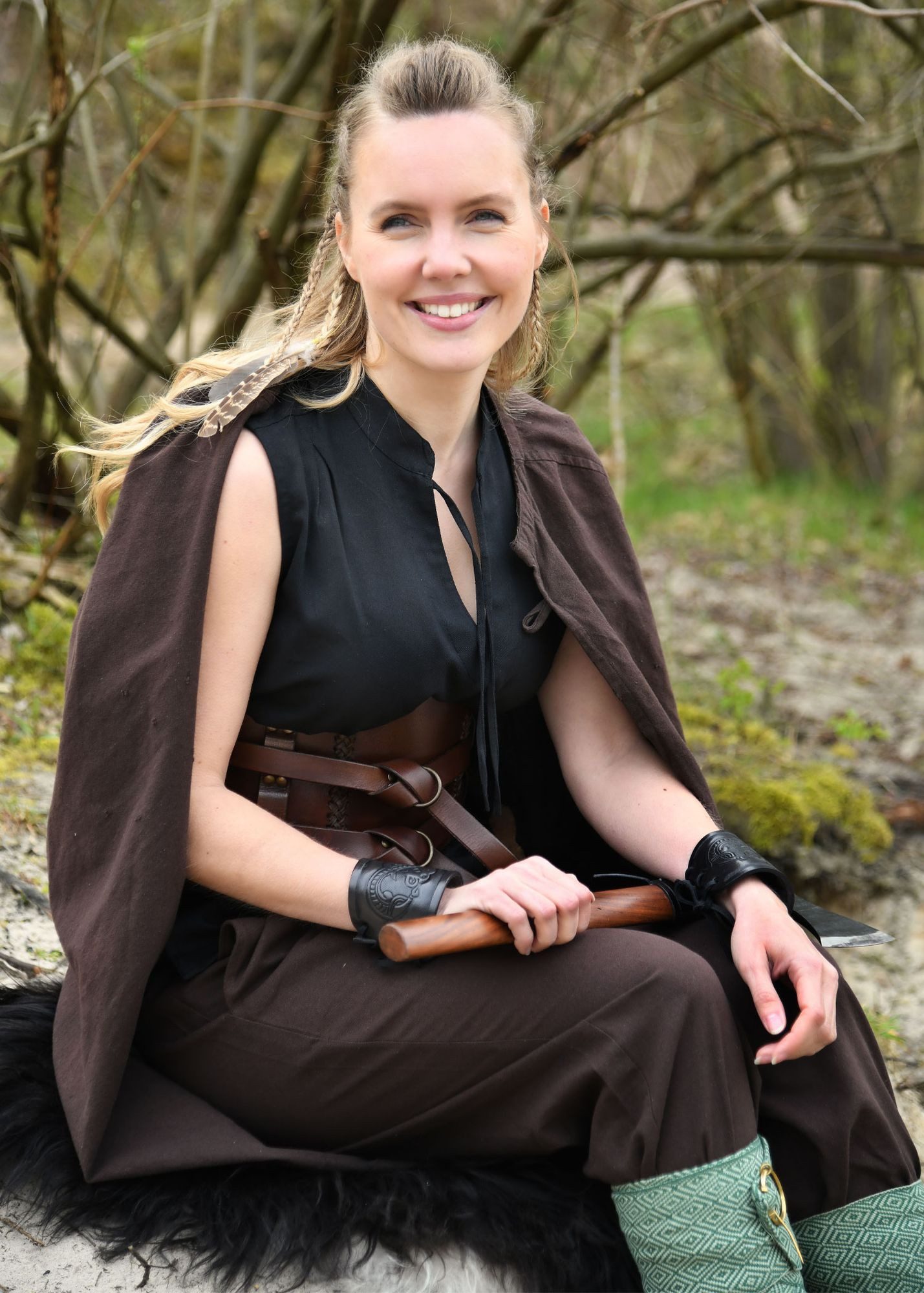 Battle Merchant Kostüm Ärmellose Mittelalter-Bluse Levke, schwarz, Gr. XXL