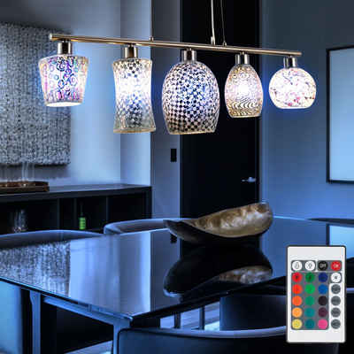 etc-shop LED Pendelleuchte, Leuchtmittel inklusive, Farbwechsel, Warmweiß, Hänge Decken Leuchte Mosaik Glas Wohn Zimmer Fernbedienung