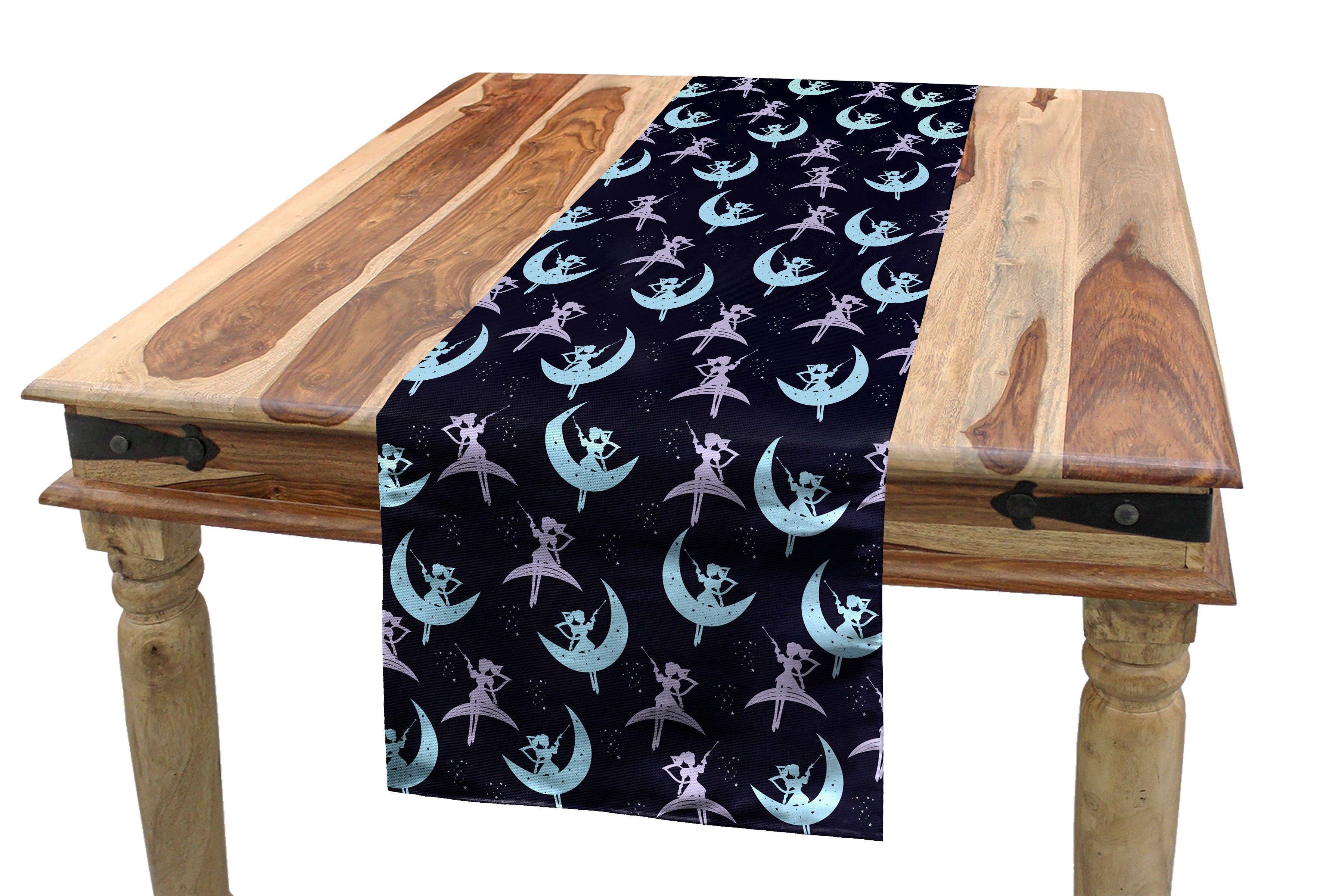 Abakuhaus Tischläufer Esszimmer Küche Rechteckiger Dekorativer Tischläufer, magic Moon Fliegen-Fee Crescent
