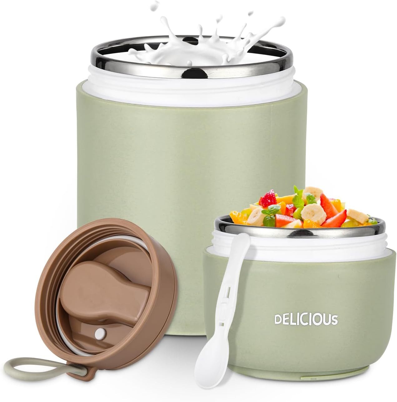 SinLaw Müslibox Müslibecher aus Edelstahl, 720ml auslaufsicherer Joghurtbecher, (1-tlg), mit Löffel und Deckel, doppelt auslaufsicher