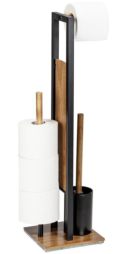 WENKO WC-Garnitur Modell Rivalta Acacia, integrierter Toilettenpapierhalter und WC-Bürstenhalter, Akazienholz
