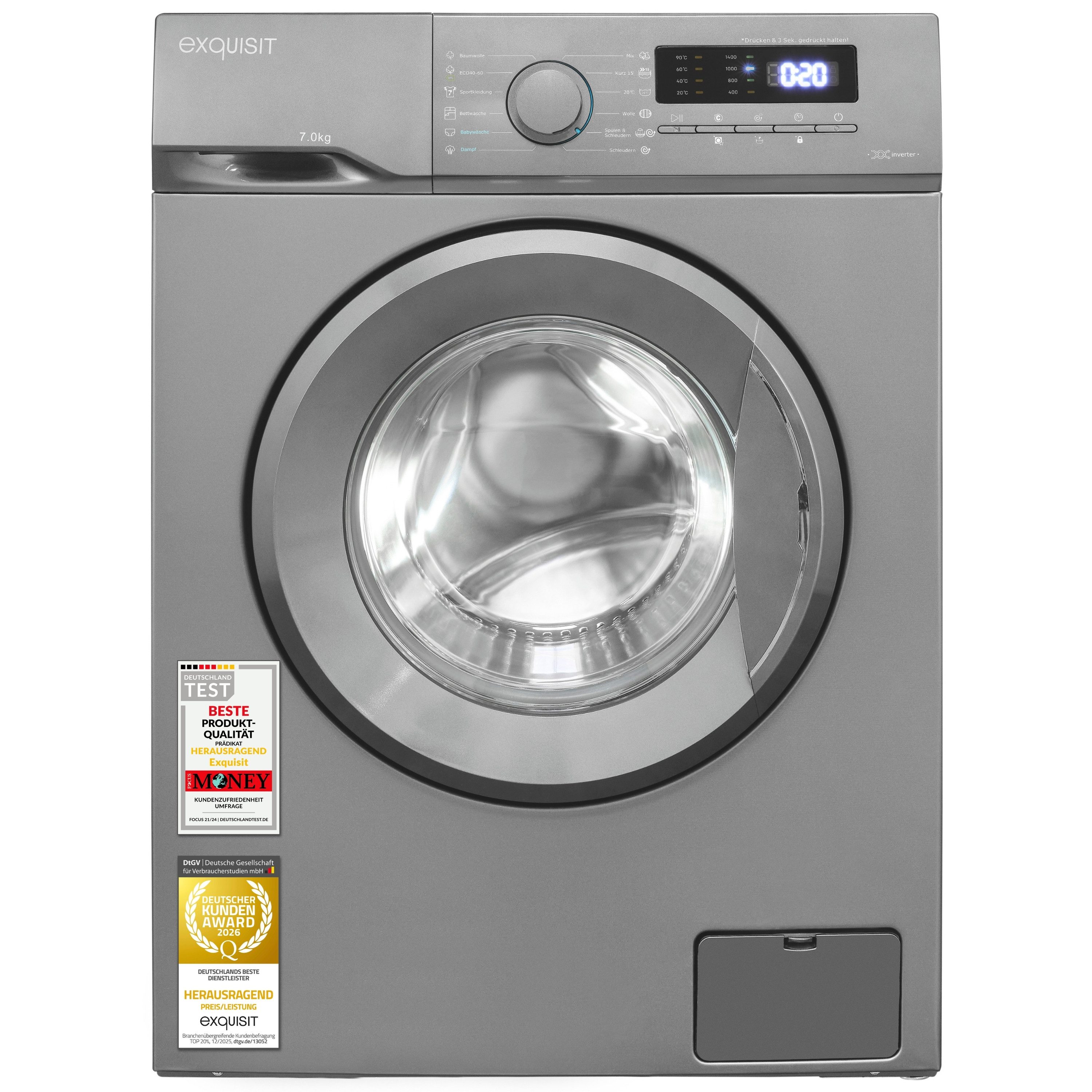 exquisit Waschmaschine WA57014-020A, 7 kg, 1400 U/min, 40 kWh, 37 L, 76 dB, Geräuschklasse B
