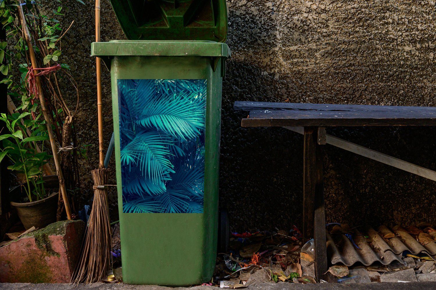 - St), Tropisch Mülltonne, Wandsticker MuchoWow Mülleimer-aufkleber, Container, Dschungel Pflanzen - (1 Abfalbehälter Sticker,