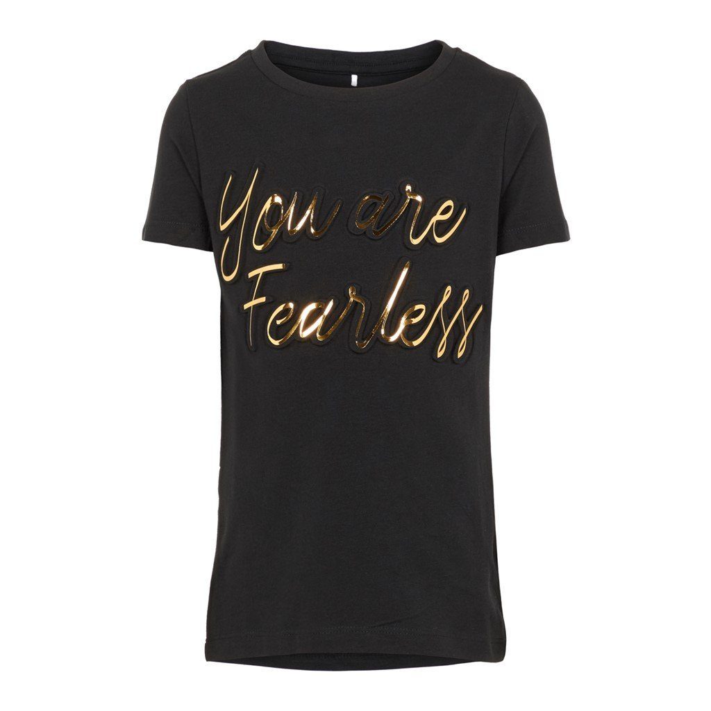 (1-tlg) Shirt It mit Mädchen It T-Shirt Name Frontprint schwarz Name mit Metallic-Print