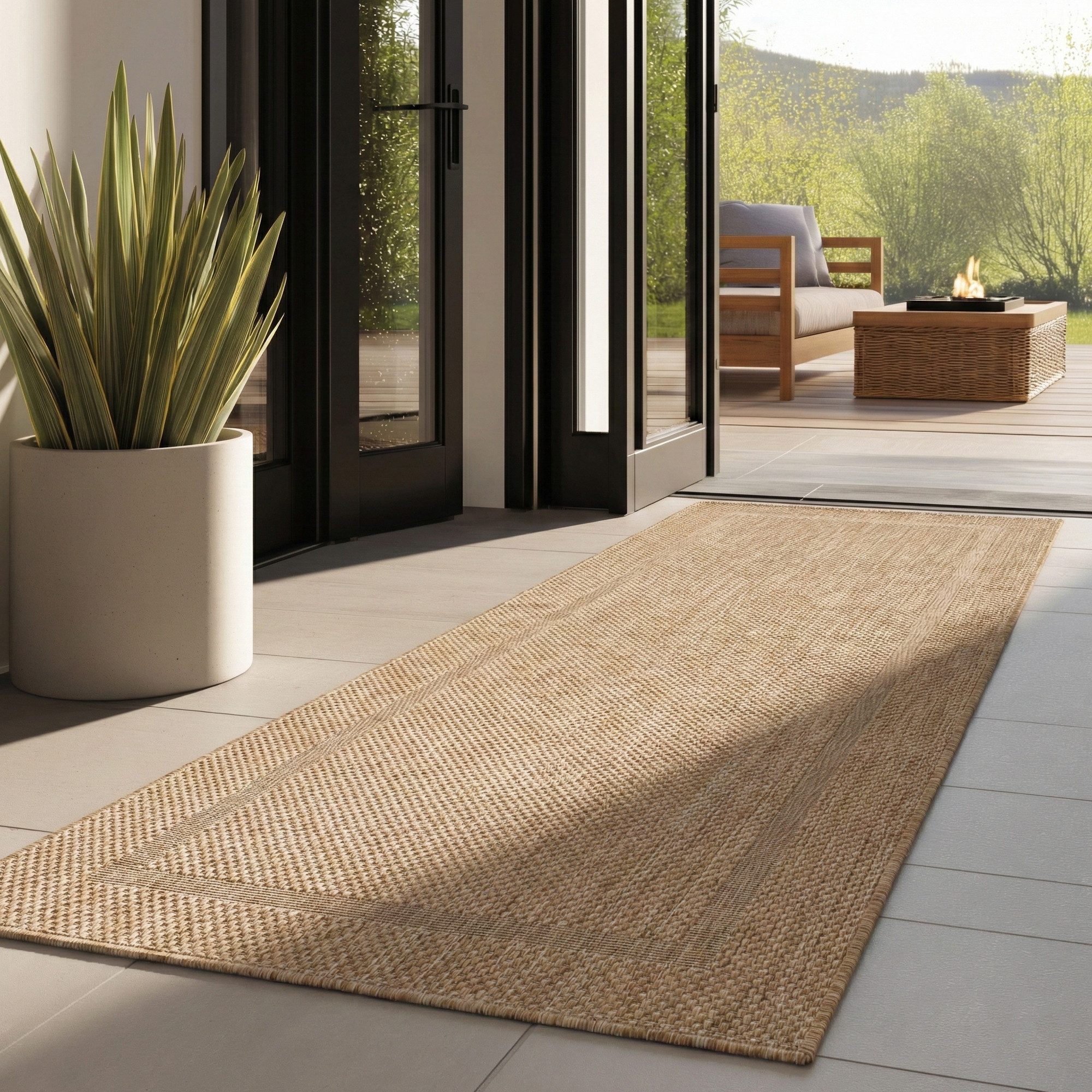 Carpettex Outdoorteppich Unicolor - Einfarbig, Läufer, Höhe: 5 mm, Teppich Wetterfest Balkon Küchenteppich Flachgewebe Sisaloptik