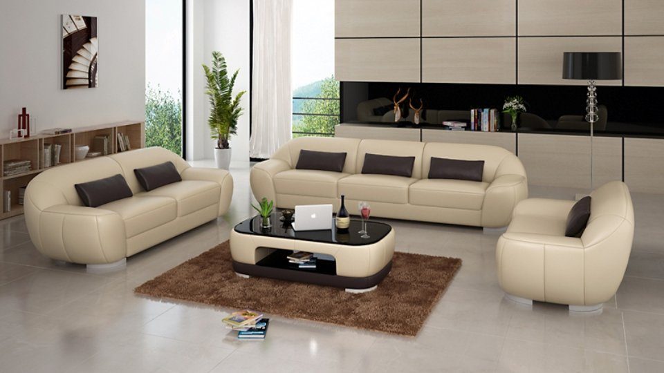 in Schwarze Couch JVmoebel Sofa Sofagarnitur Garnitur Ledersofas Eck Made 3+2+1 Design, Europe