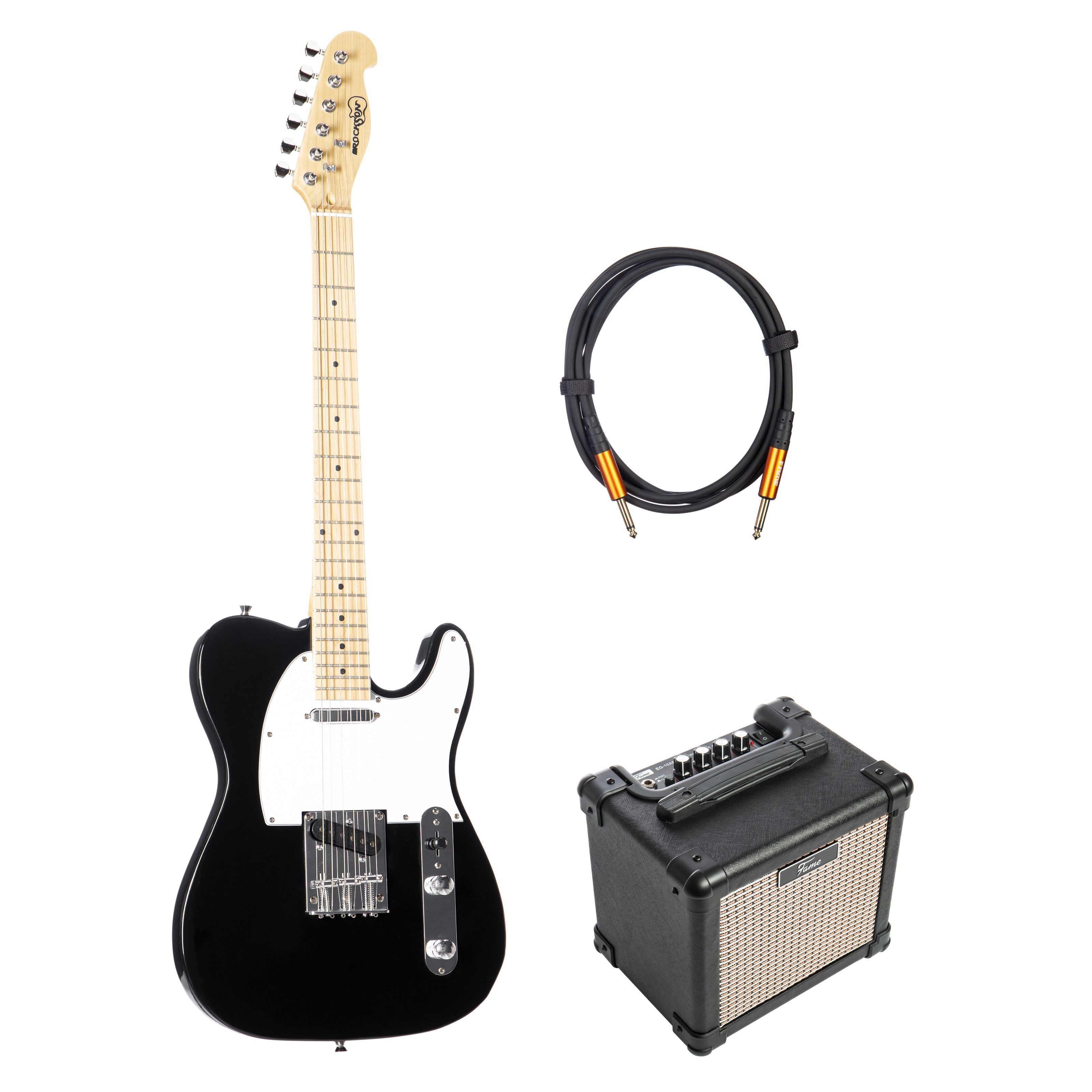 Rockson E-Gitarre, TL Electric Guitar Set Black with Amp and Dual Shielded Cable Beginner's Kit, E-Gitarren, E-Gitarren-Sets, TL Electric Guitar BK + EG 10 - E-Gitarren Anfänger Set