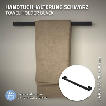 ML-DESIGN Handtuchhalter Badetuchhalter Handtuchstange Wandhalter, ohne Bohren 62cm Schwarz Stahl Wandmontage zum kleben Modern