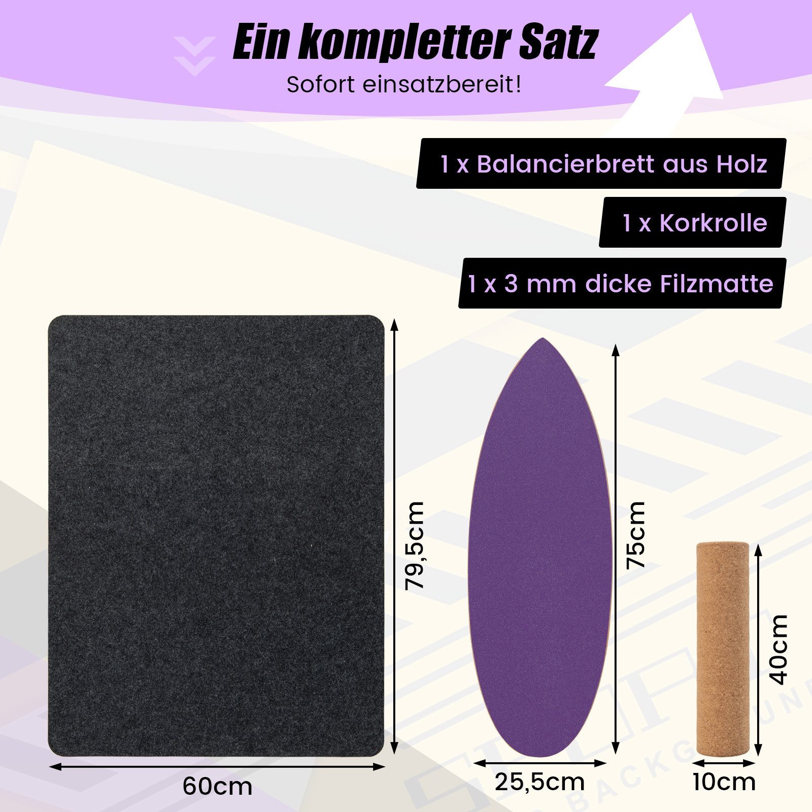 COSTWAY Balanceboard, aus Holz, für zuhause, inkl. Korkrolle, bis 227kg
