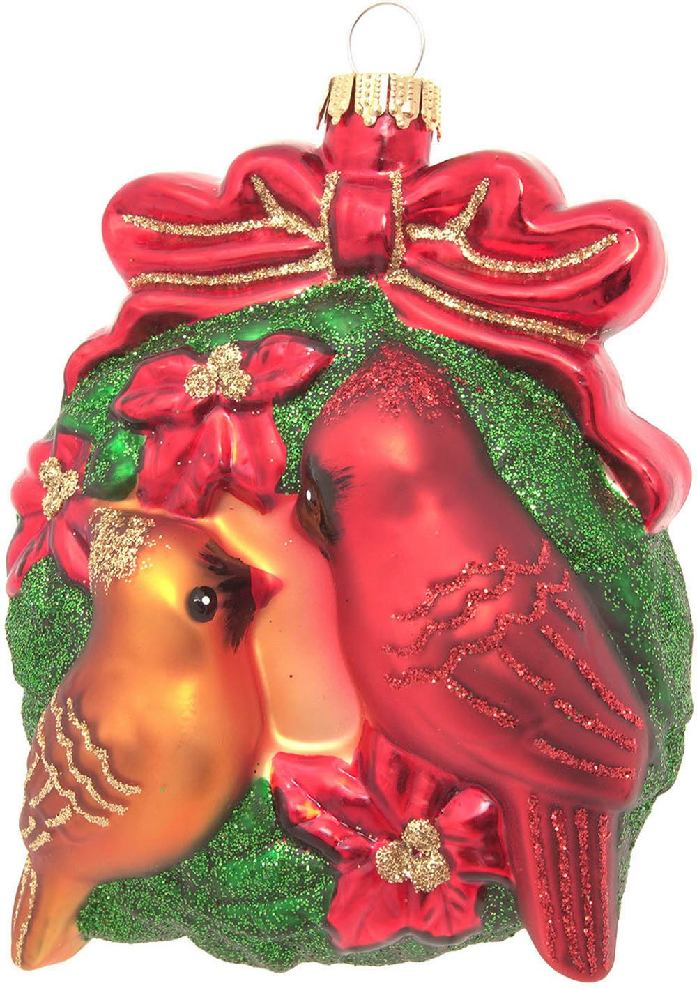 Krebs Glas Lauscha Christbaumschmuck Kardinalvogelpärchen (1-tlg), Christbaumschmuck aus Glas, mundgeblasen, handgefertigt, Tierfigur