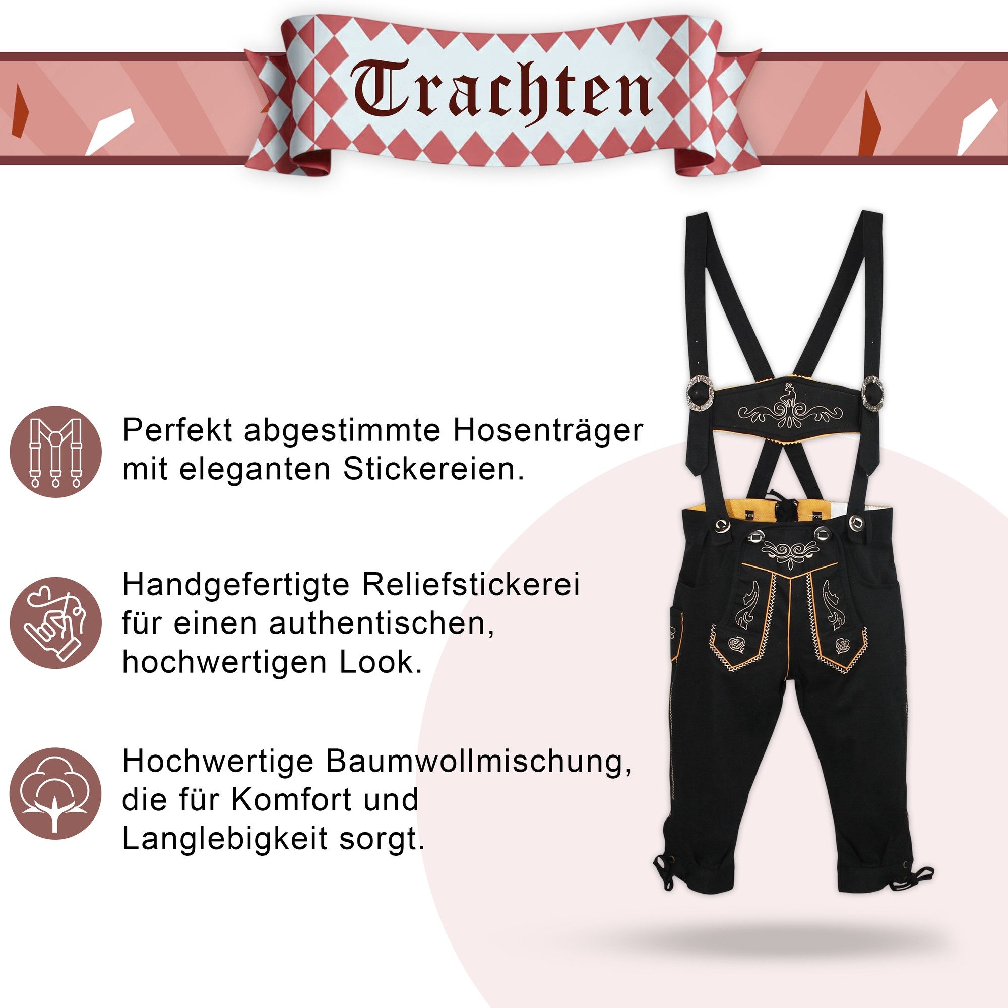 German Wear Trachtenhose GW901-Textil Kinder Trachen Jeanshose mit Hosenträgern